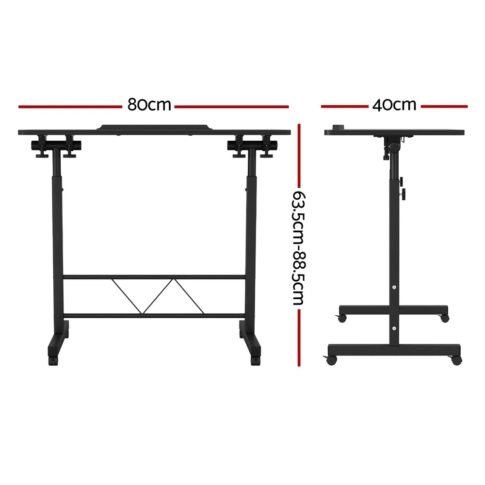 2 Artiss Laptop Desk Table Height Adjustable Wooden Bed Side Tables 80CM - Black, 2 of 5