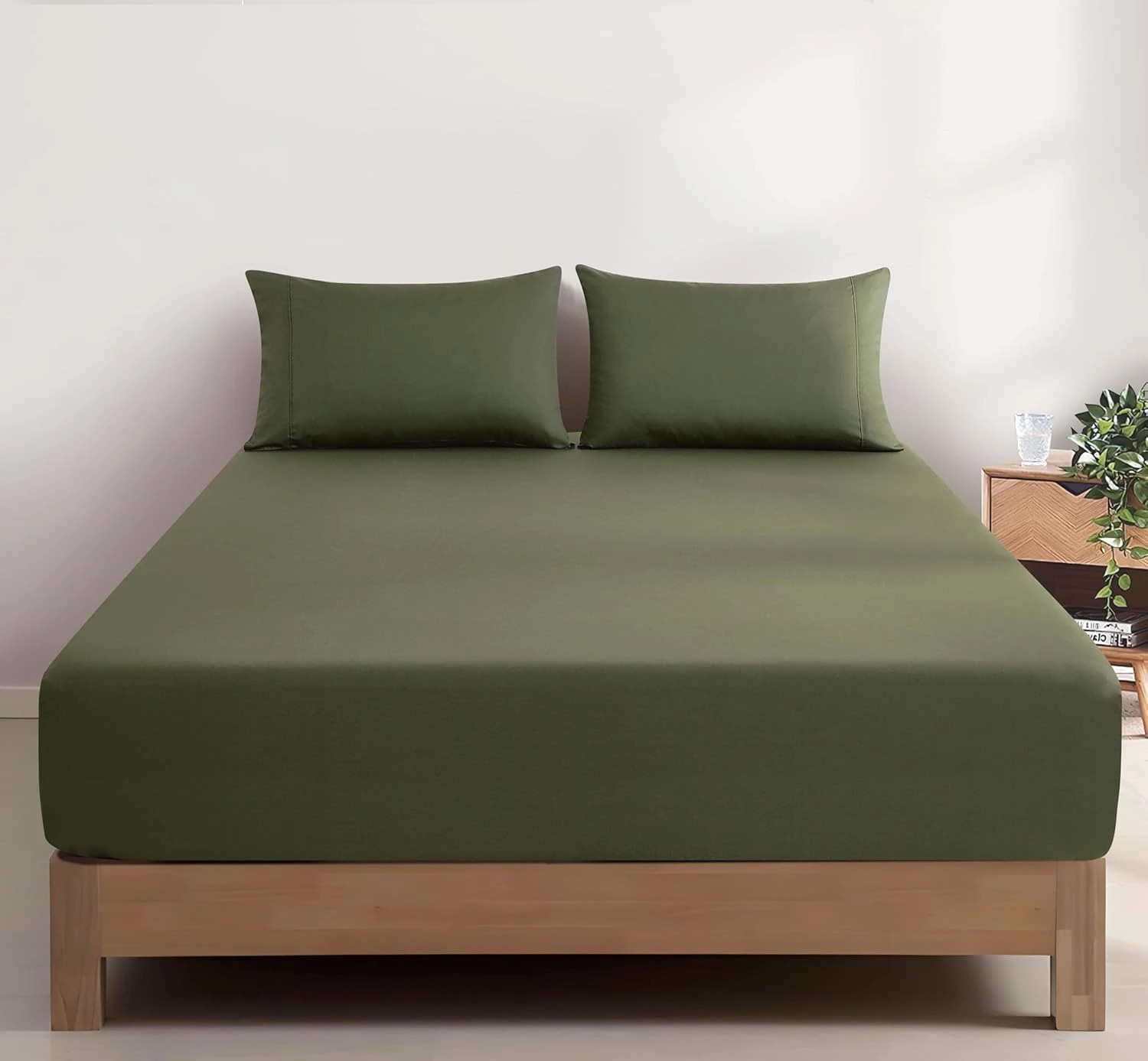 1 Gioia Casa Vintage Washed Cotton Fitted Sheet Set Soft Breathable - King Single Bed - Khaki Green, 1 of 6