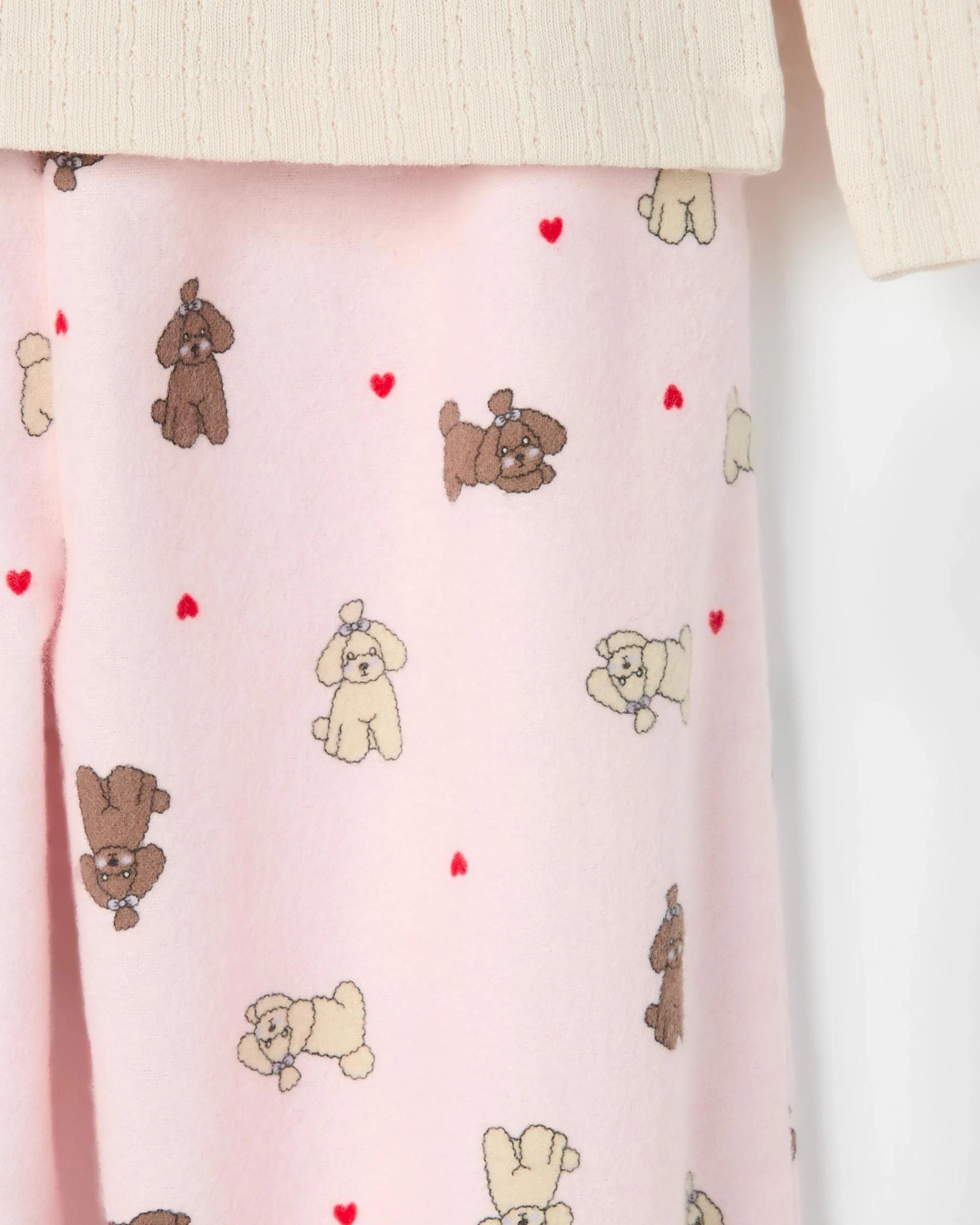 3 Target Kids Australian Cotton Younger Girls Henley Top and Flannel Pants Pyjama Set PUPPY, 3 of 4