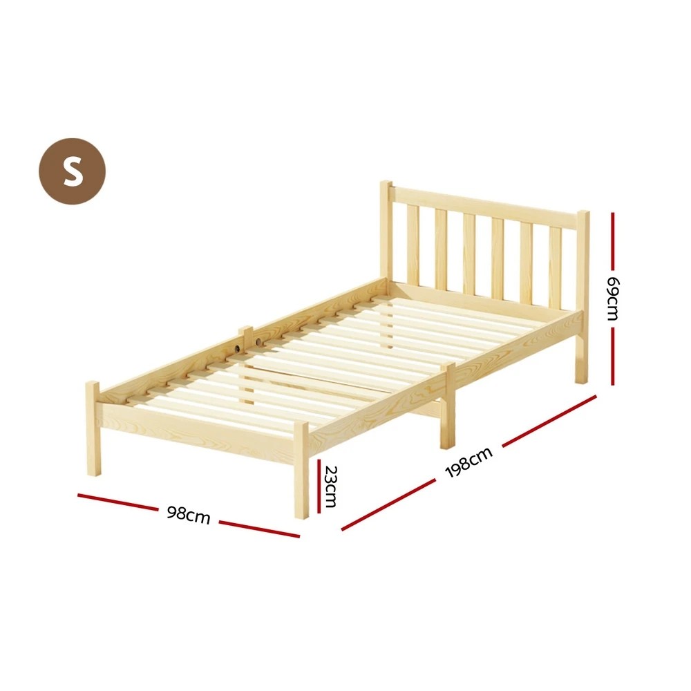 2 Artiss Bed Frame Single Size Wooden Oak SOFIE - Natural, 2 of 9