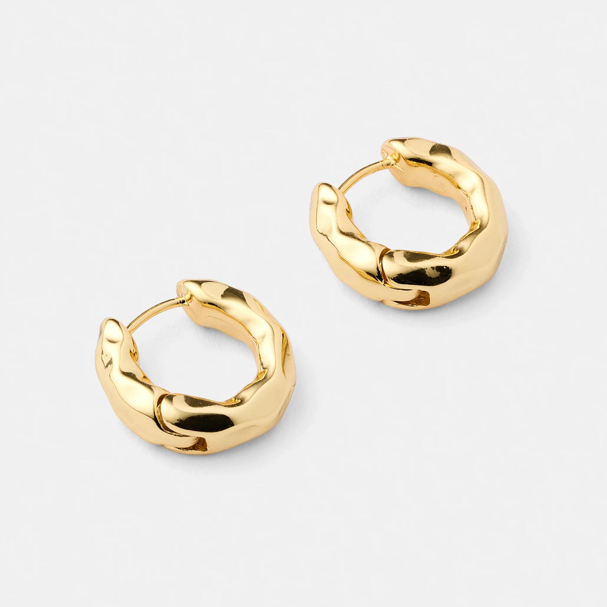 1 18K Gold Plated Molten Hoop Earrings Gold, 1 of 5