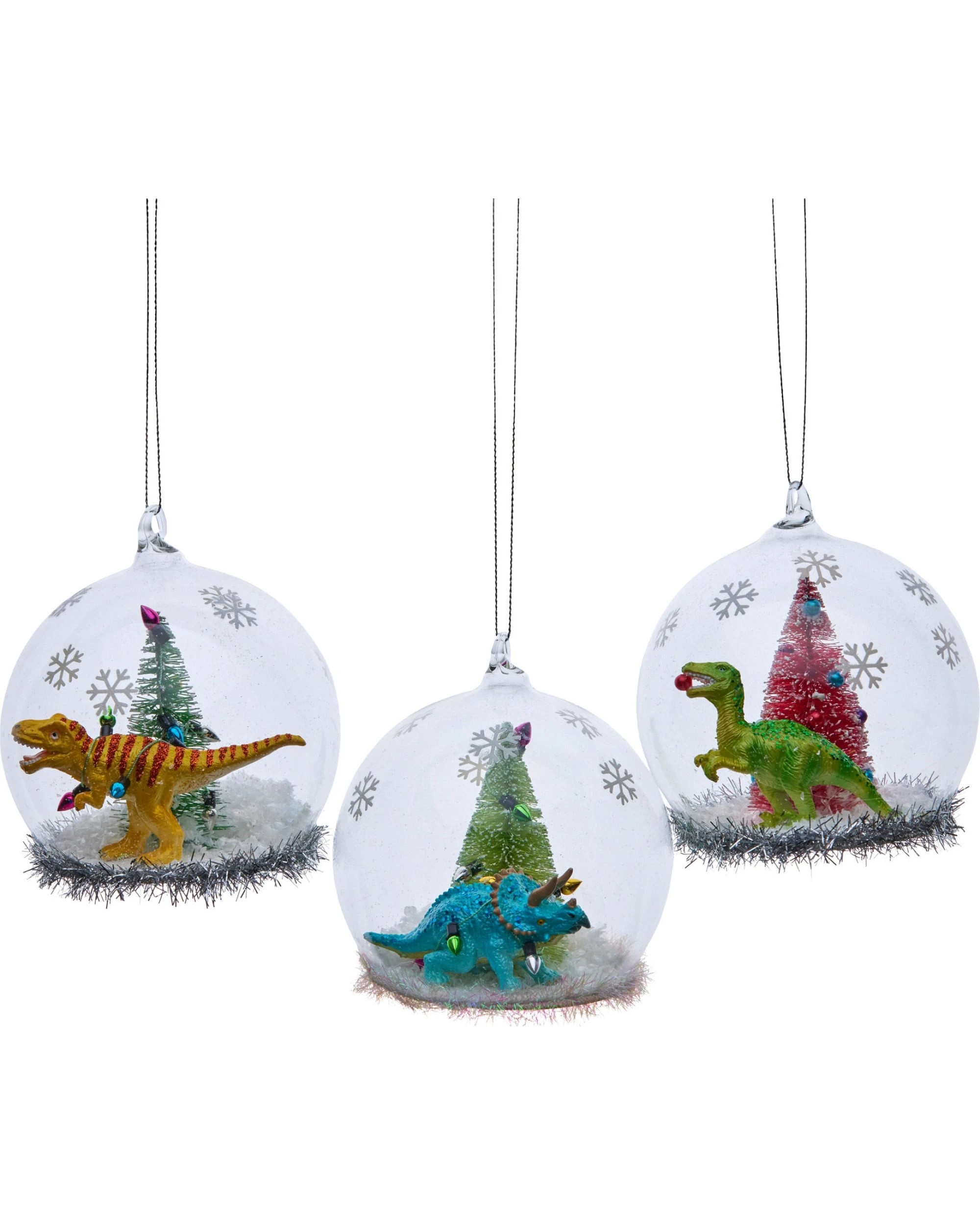 1 Christabelle 3 Glass Dome Christmas Ornaments Dinosaur Character Figures 11cm Xmas Tree Decorations Hanging Baubles, 1 of 5