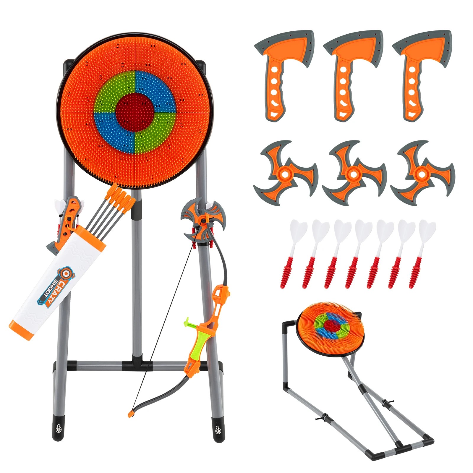 1 Costway 4in1 Bow & Arrow Set Archery Toys Bristle Throwing Target Game Set - Orange, 1 of 1