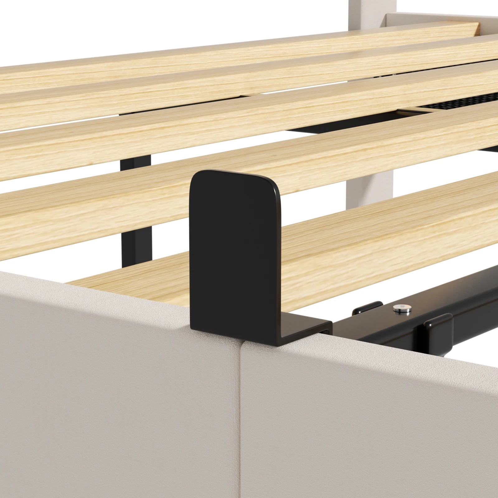 6 Advwin Queen Velvet Button-Tufted Floating Bed Frame with LED and USB - Beige, 6 of 9