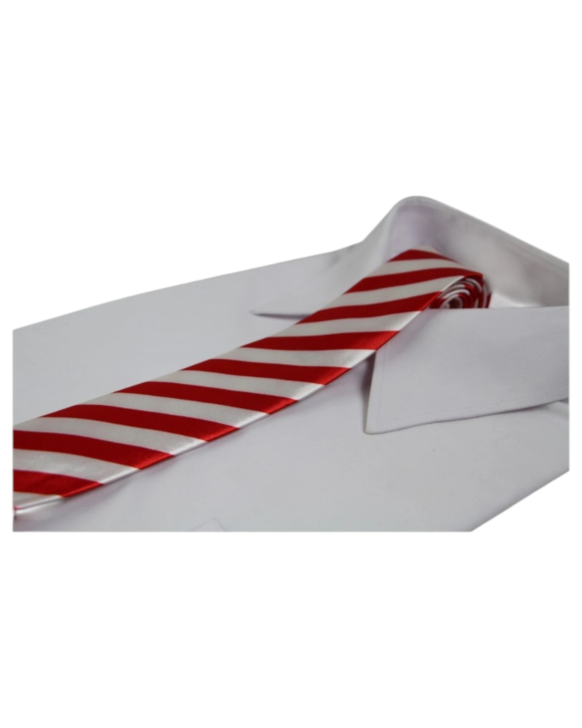 1 Zasel Mens Red & White Thick Striped 5cm Skinny Neck Tie, 1 of 2