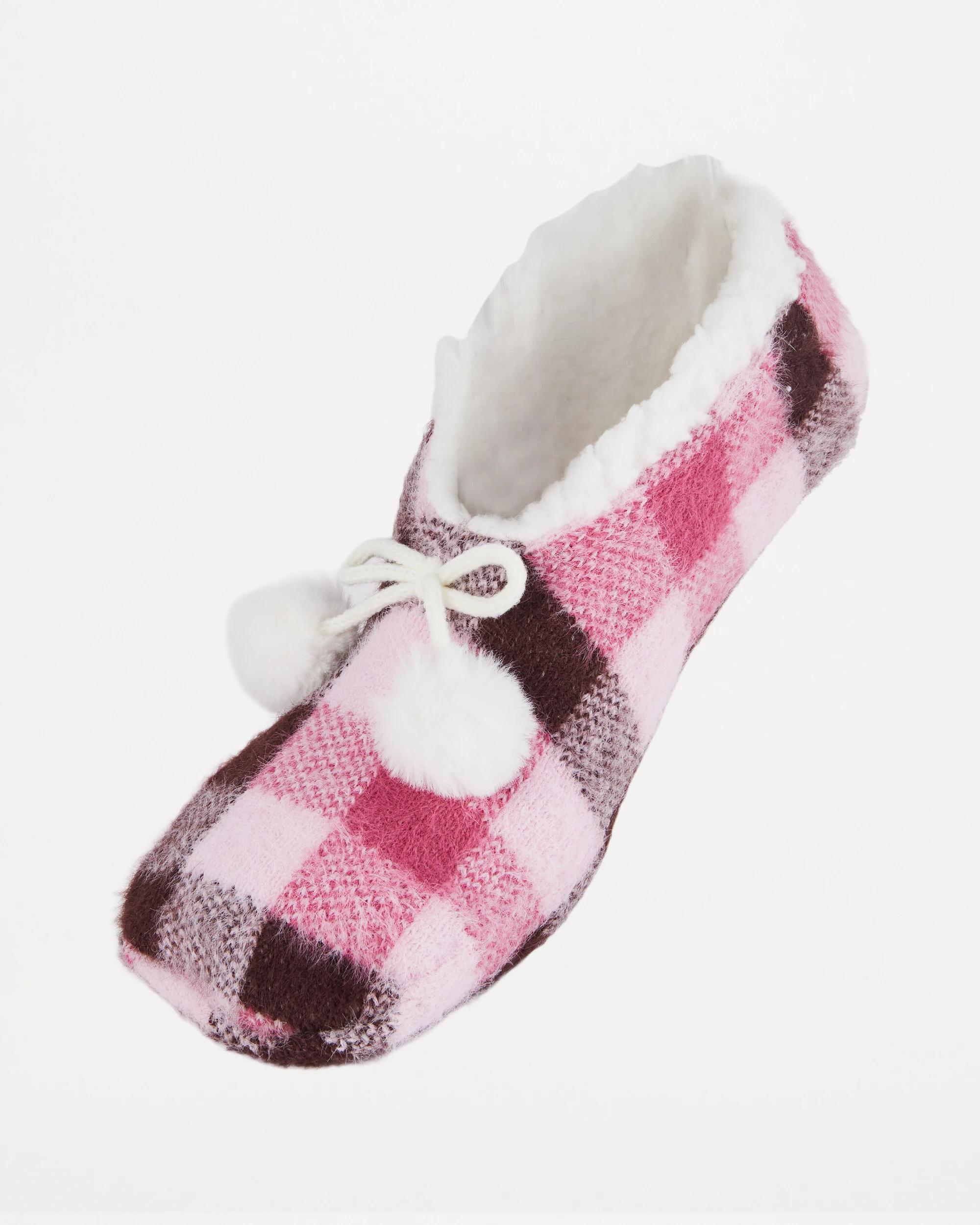 2 Sherpa Pom Pom Sockette Pink Check, 2 of 4