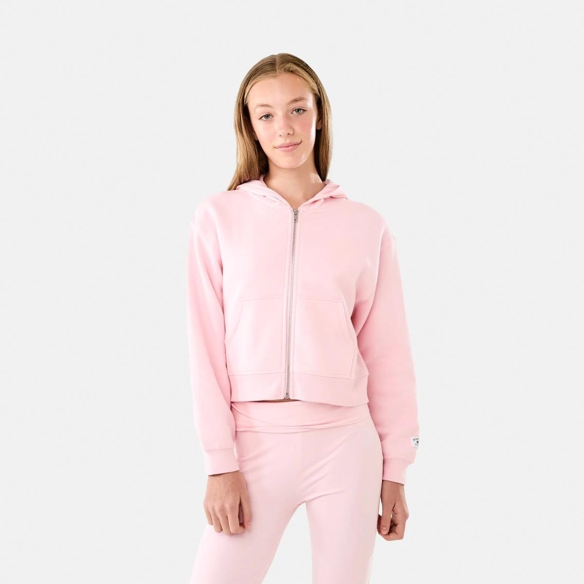 1 Cropped Zip Through Hoodie Pearl Pink, 1 of 10