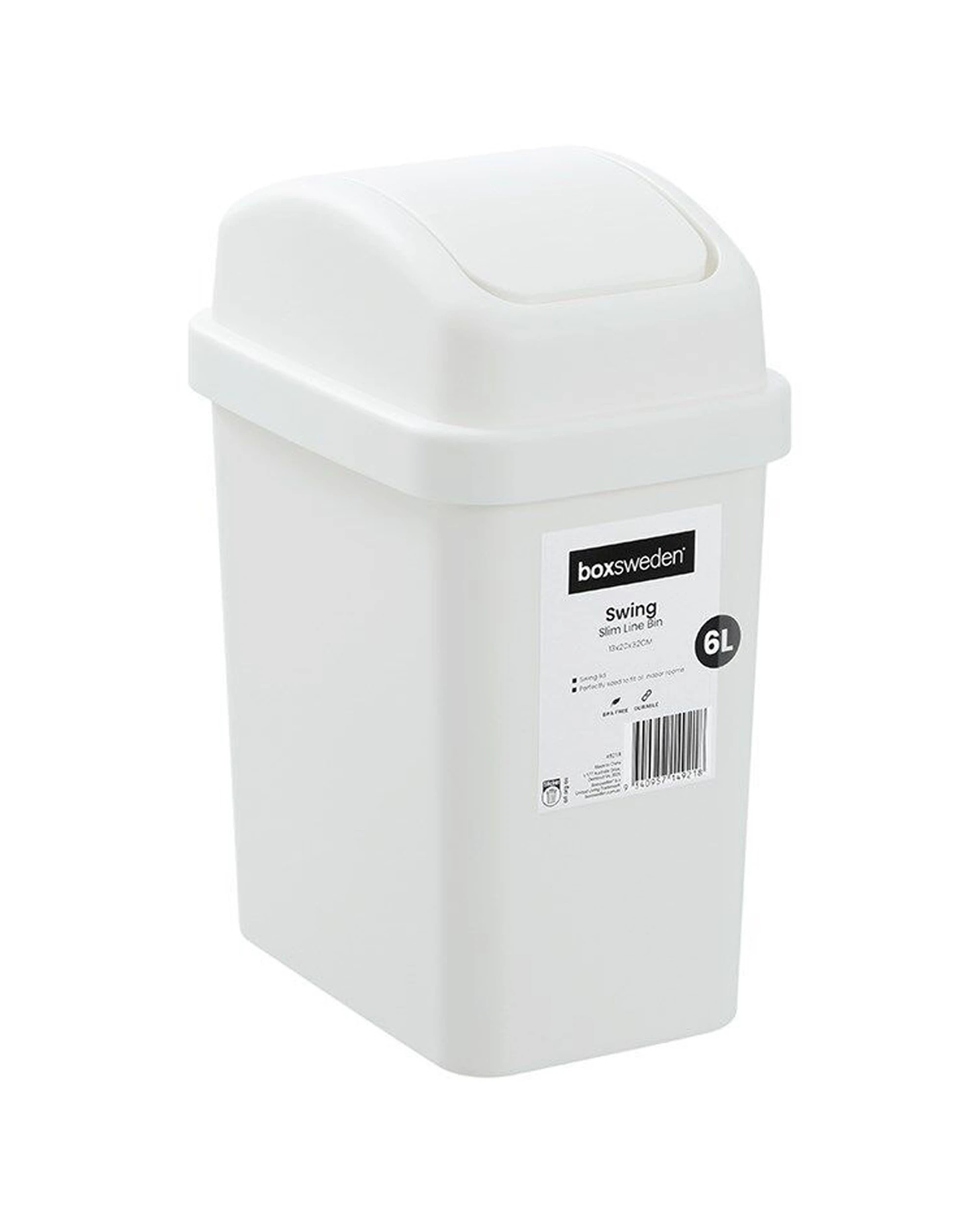 2 Boxsweden 3PK Durable Slim Line Rubbish Bin Swing Lid 6L - White, 2 of 6