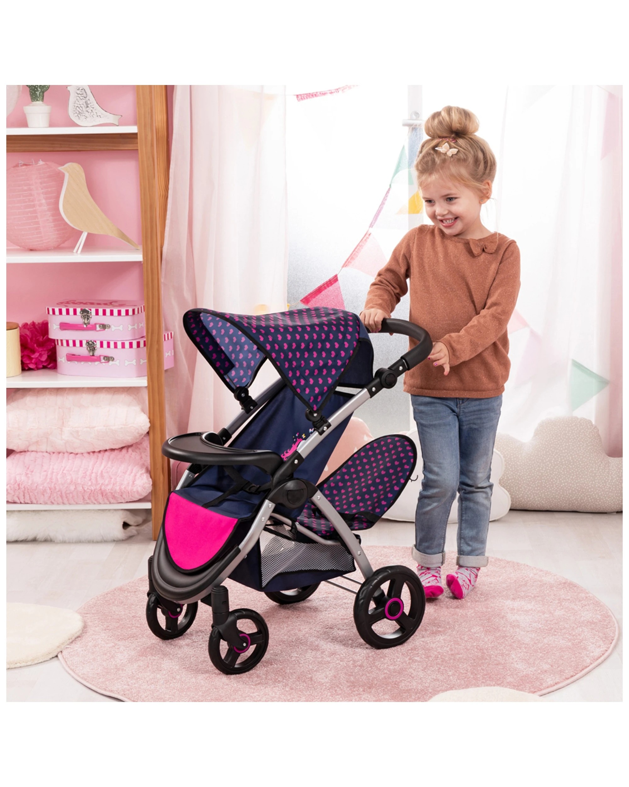 3 Bayer 68cm Twin Star Trendy Doll Pram Kids/children Pull/push Fun Pretend Toy 3+
 - Multi, 3 of 3