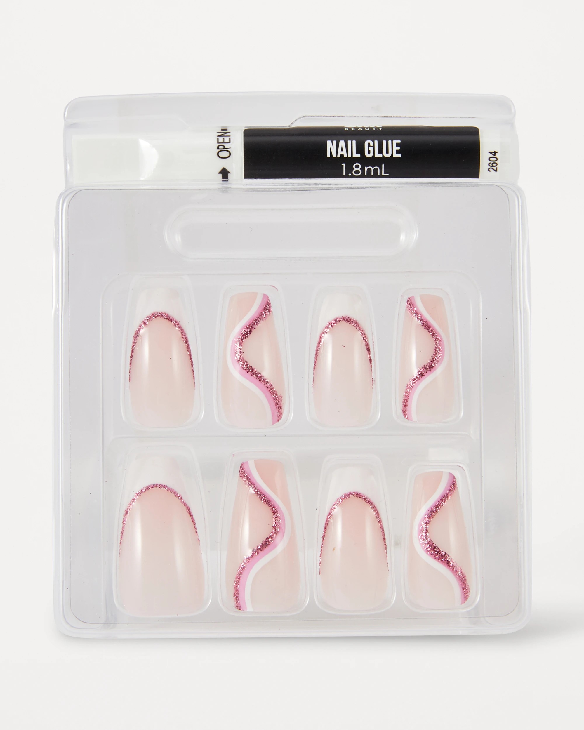 3 OXX Beauty 24 Pack Artificial Nails with Adhesive - Squareletto Shape, Pink Glitter, 3 of 4