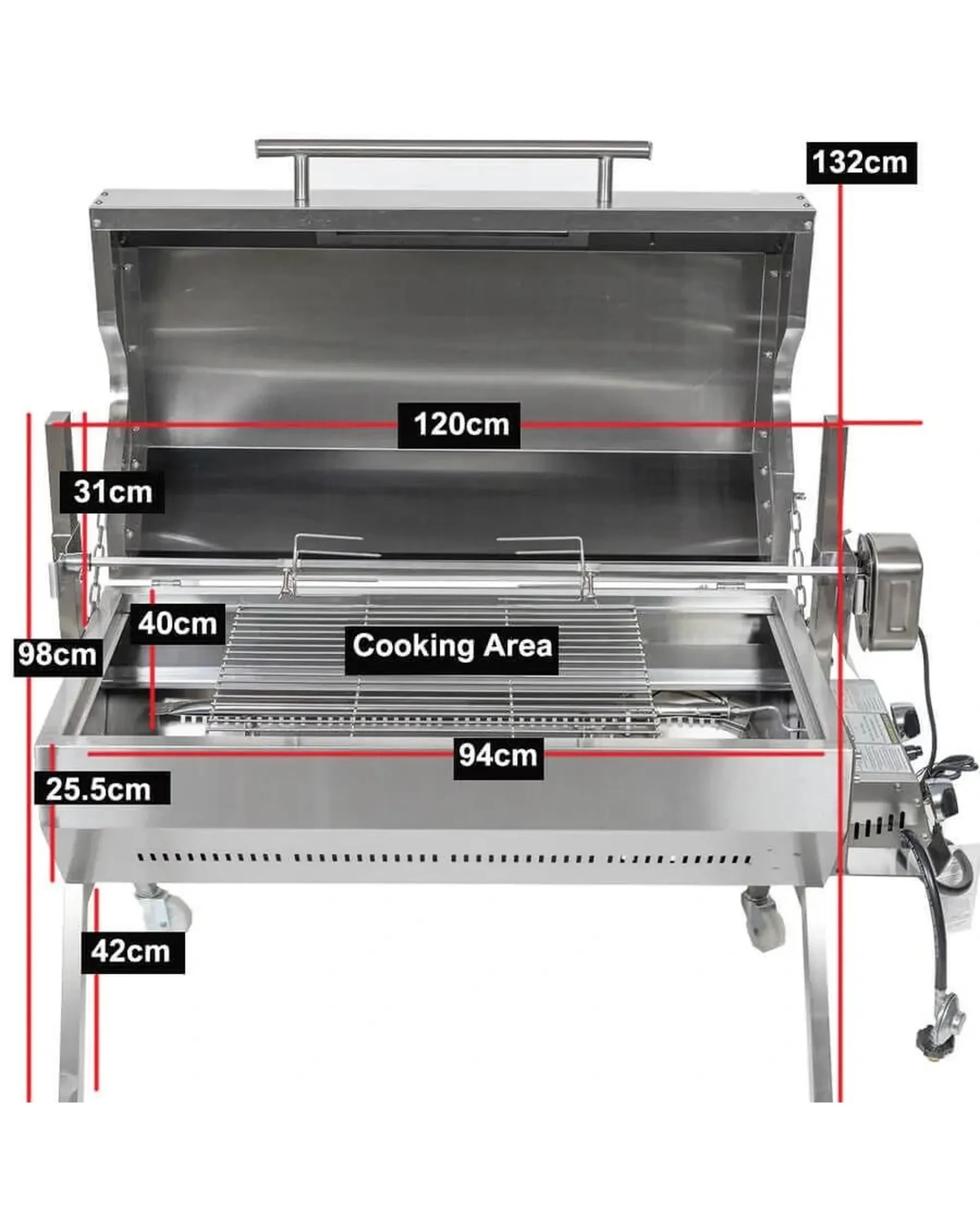 2 Flaming Coals Dual Fuel Spit Roaster 1000mm - 30kg Capacity, 2 of 10