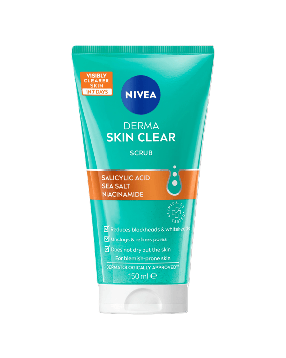 Nivea Derma Skin Clear Scrub 150ml - Salicylic Acid, Sea Salt and Niacinamide