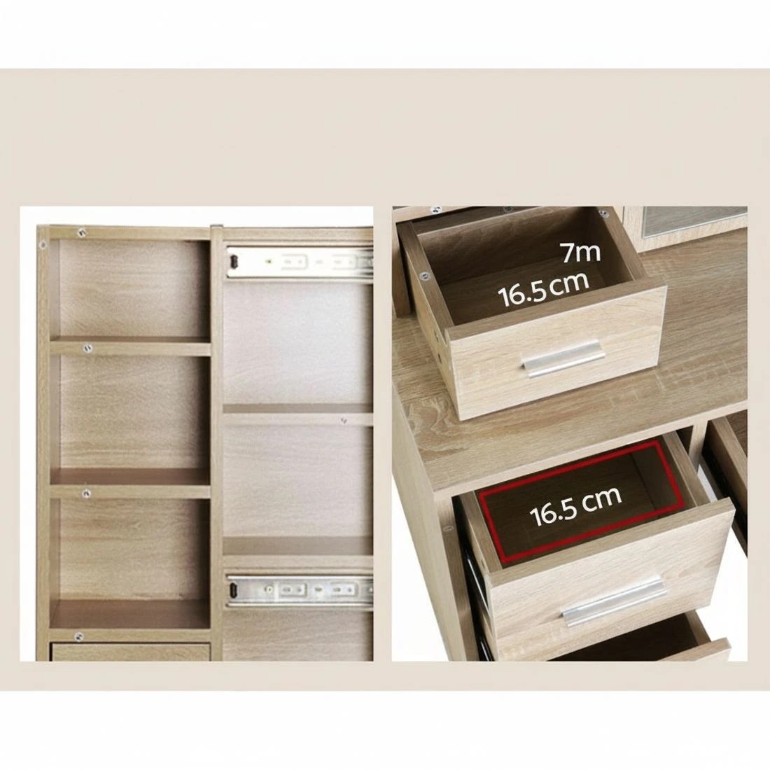 7 Artiss Dressing Table Stool Set Sliding Mirror - Brown, 7 of 8