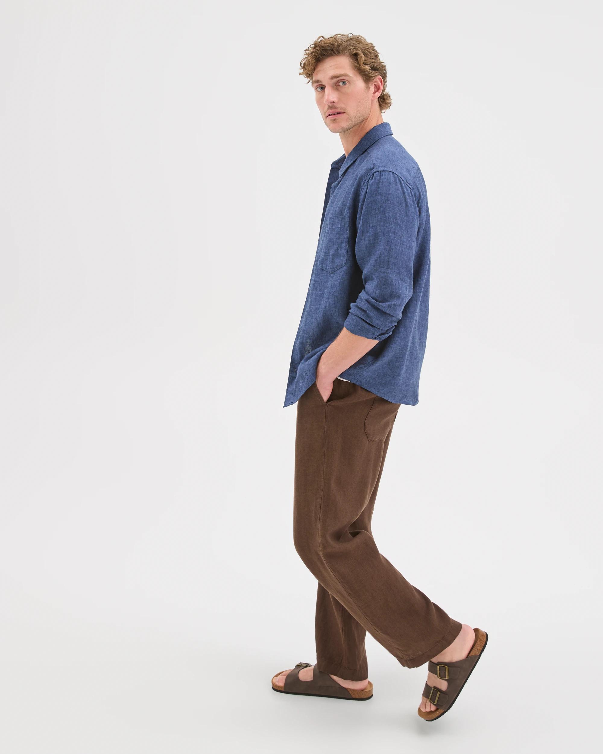 3 Target Man European Linen Long Sleeve Shirt INDIGO, 3 of 5