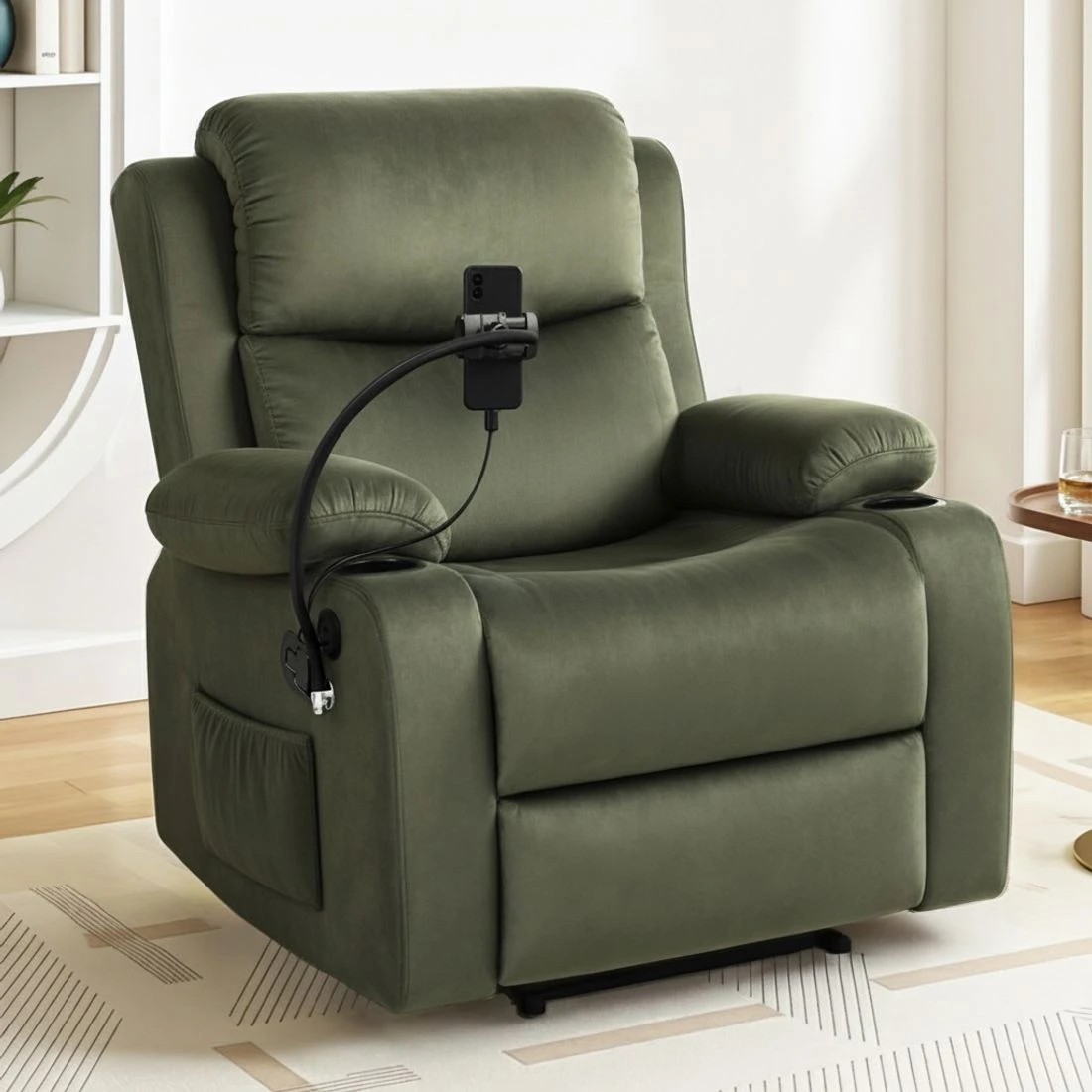 8 Artiss Recliner Chair Heated Massage Chair with Phone Holder - Green, 8 of 8