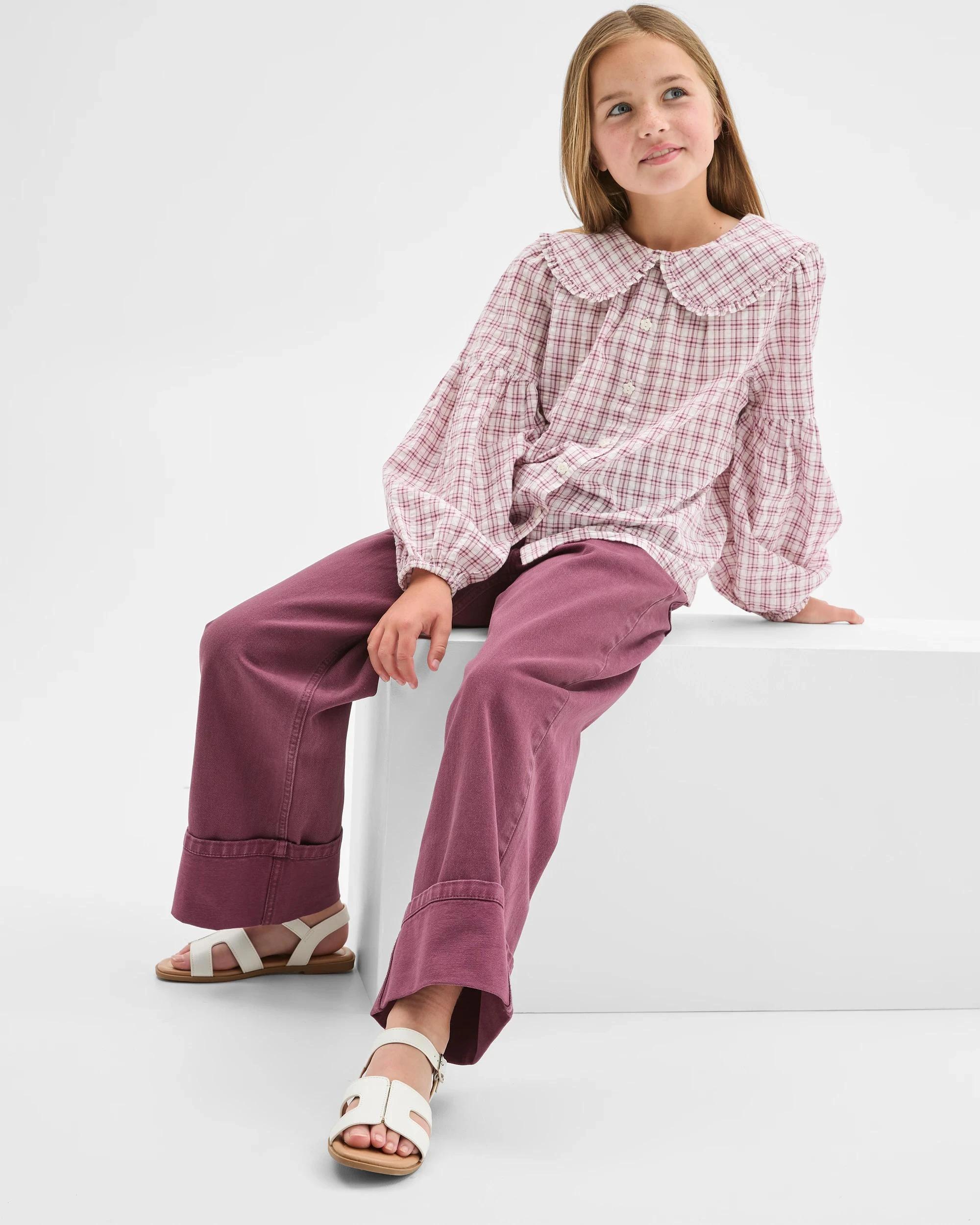2 Target Kids Denim Wide Leg Cuffed Jeans BURGUNDY, 2 of 7
