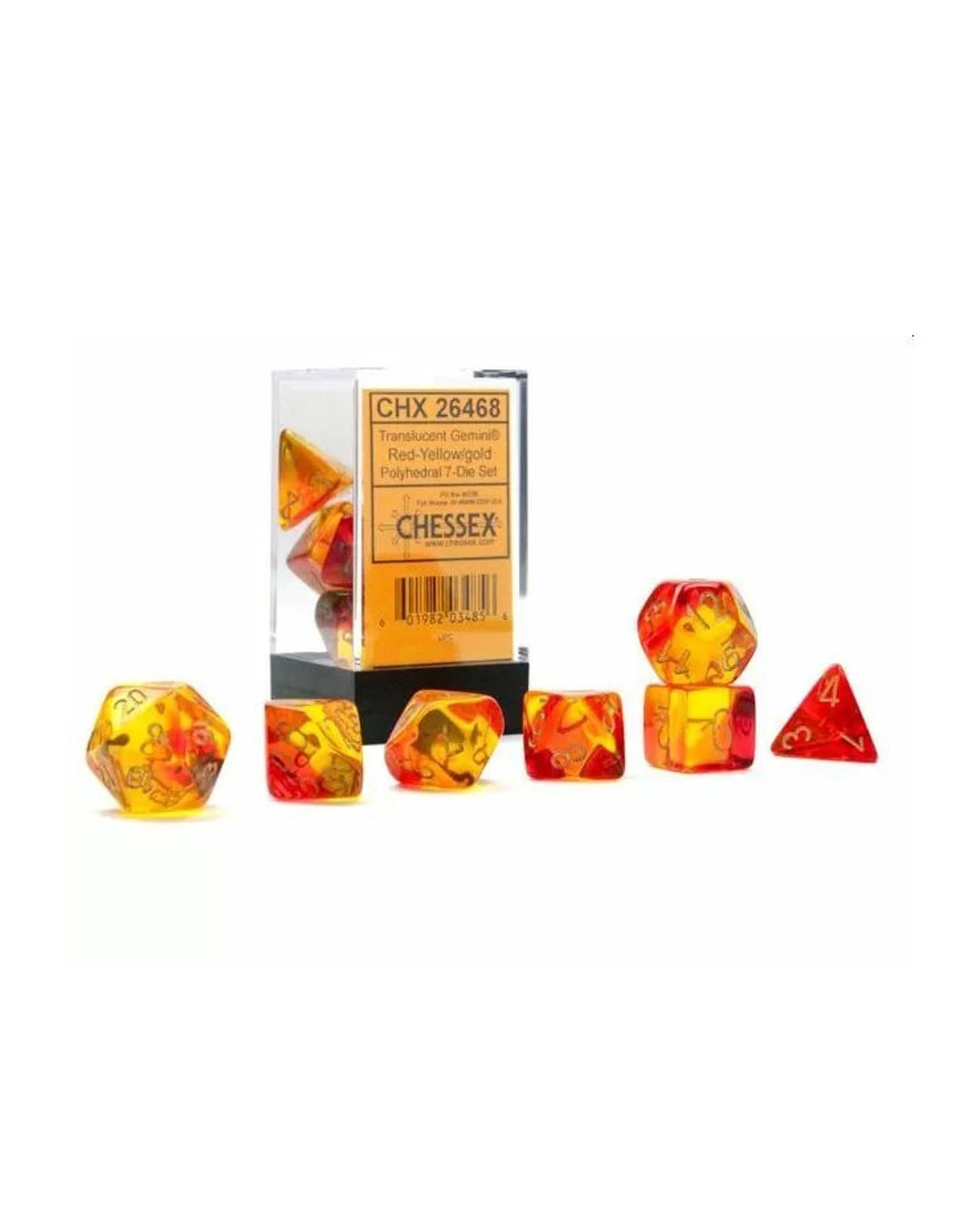 1 Chessex Gemini Translucent Red-Yellow/Gold Luminary 7 Die Set CHX 26468, 1 of 1