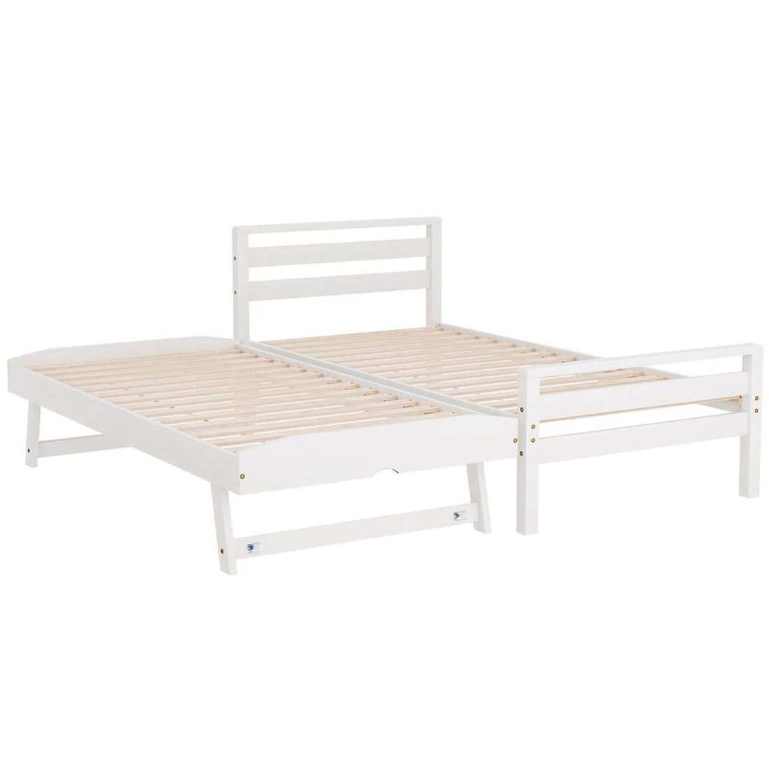4 Artiss Bed Frame Single Size 2-in-1 Trundle Wooden  AVIS - White, 4 of 7