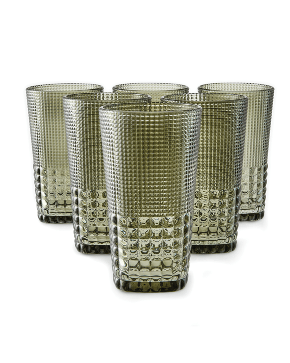 6 Green Beaded Highball Glasses