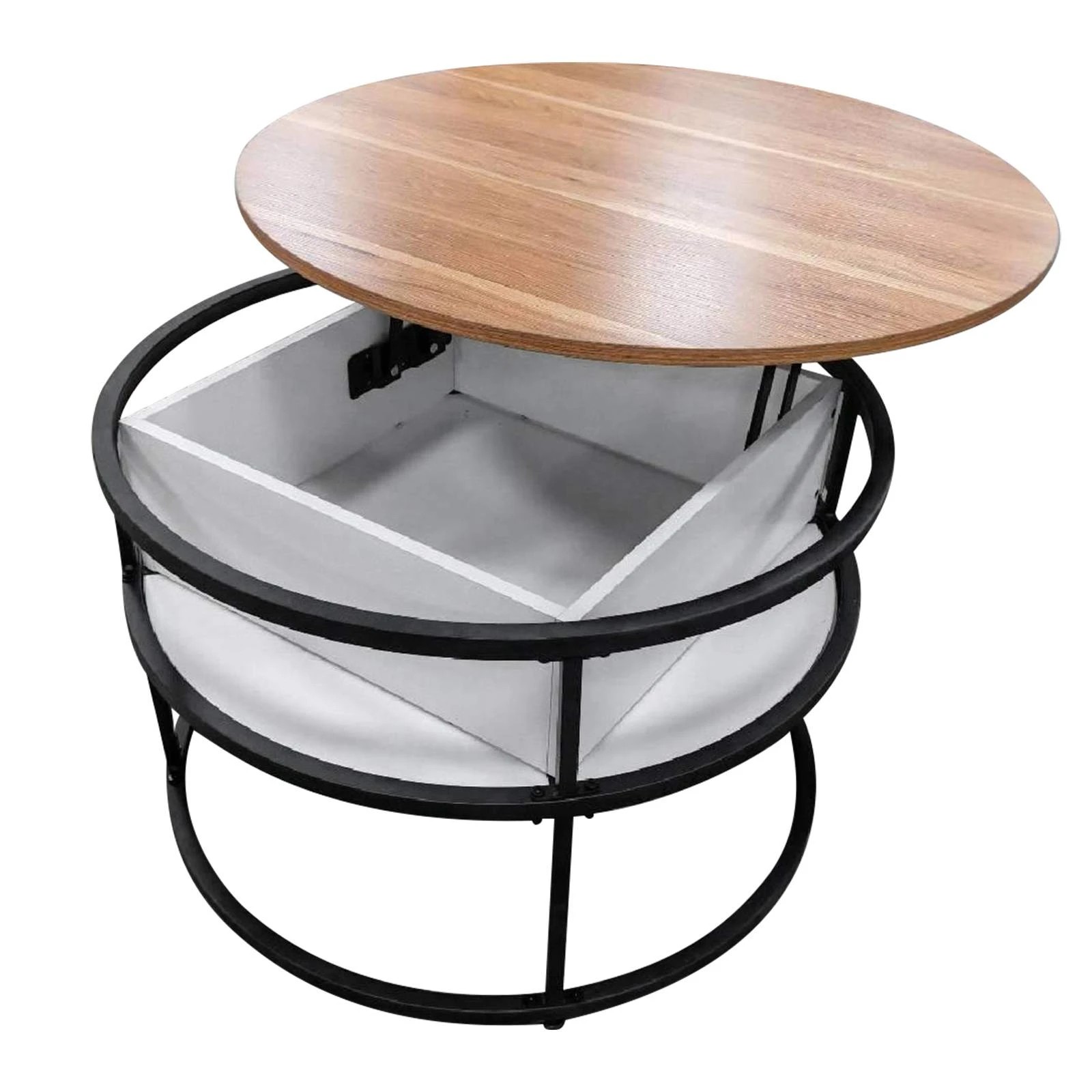 1 Costway Lift Top Coffee Table 2-Tier Round Center Cocktail Table w/Hidden Compartment, 1 of 4