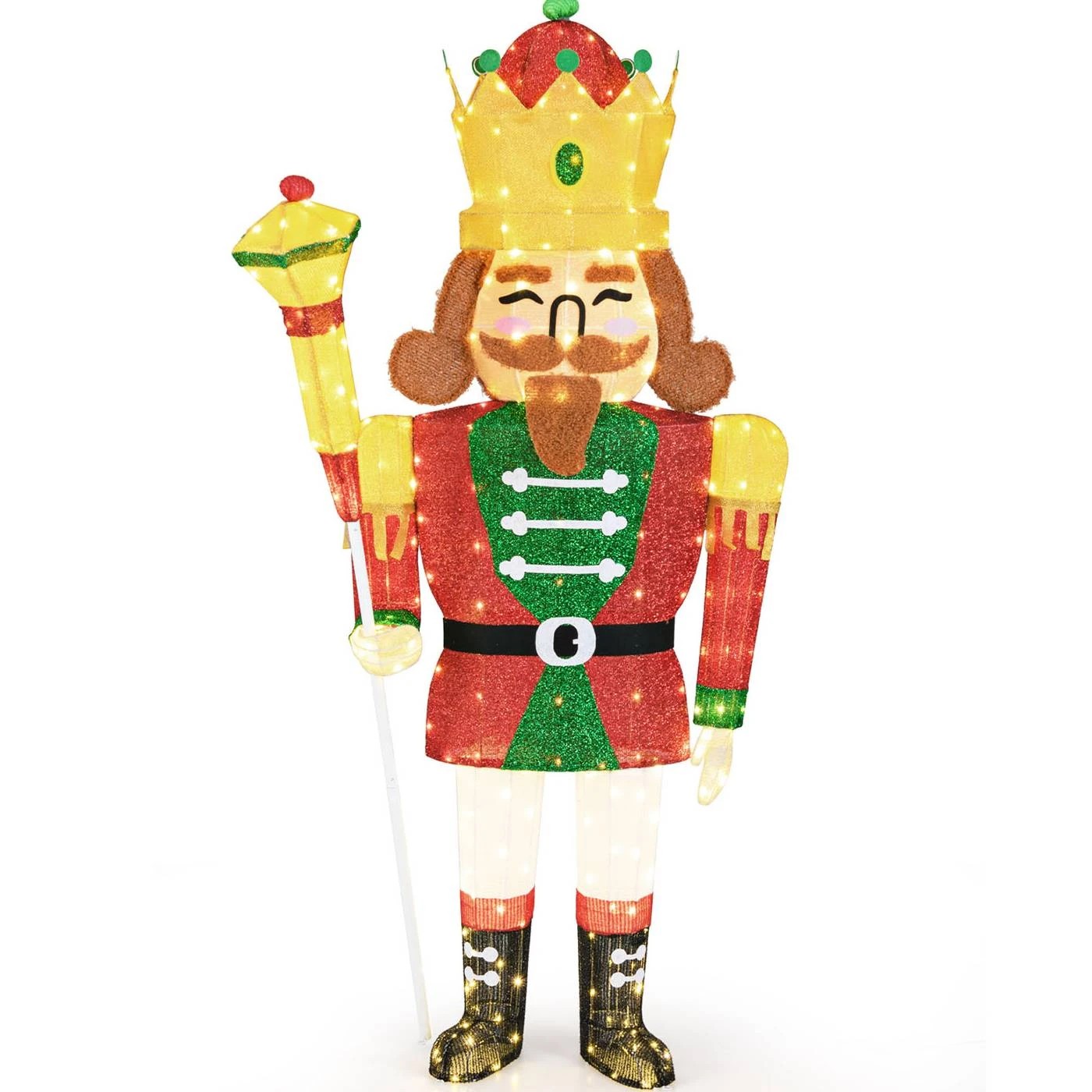 1 Costway Pre-lit Nutcracker King w/236 LED Lights Crown & Scepter Christmas Xmas Decor Gift, 1 of 1