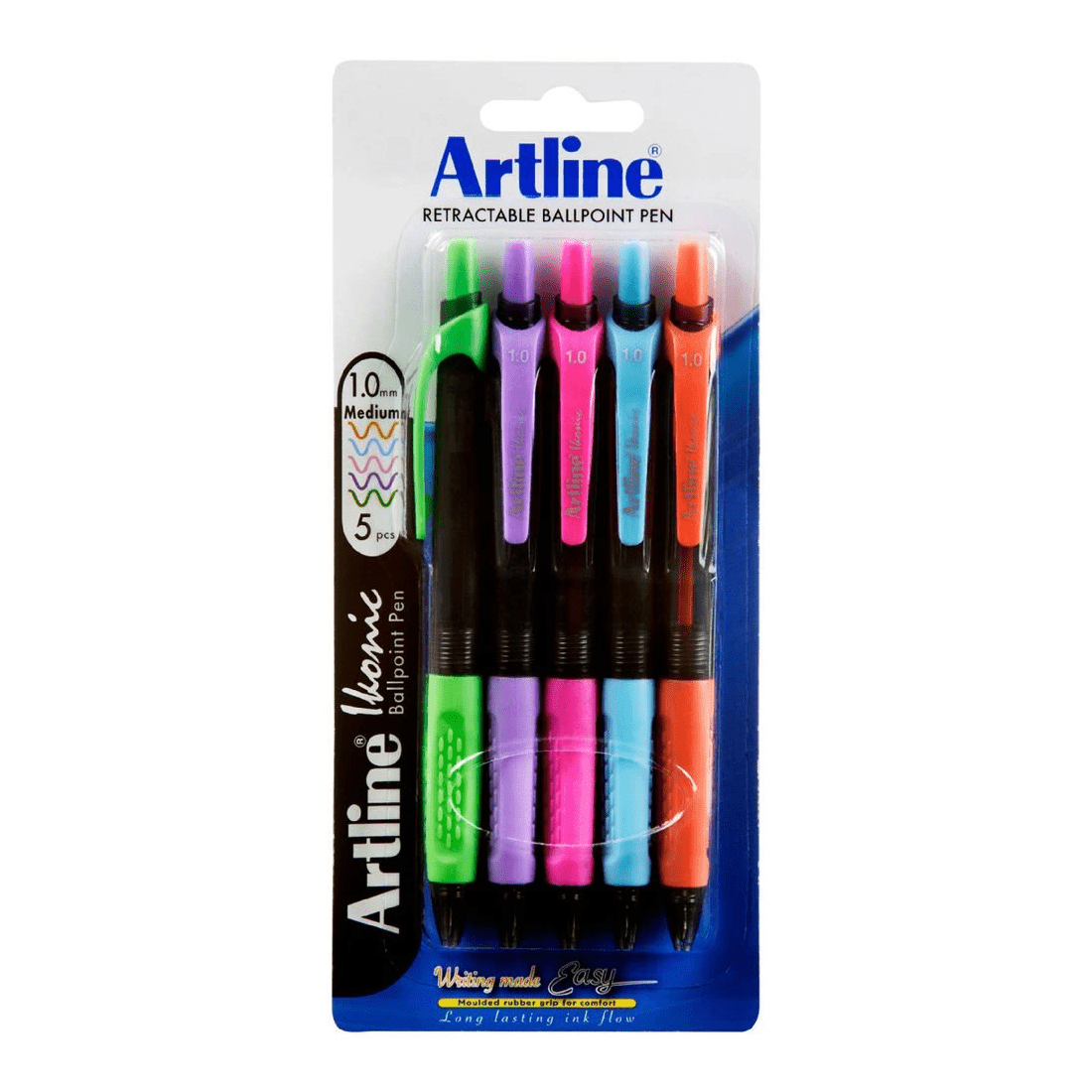 1 Artline Ikonic Retractable Ballpoint Pens Bright 5 Pack, 1 of 3