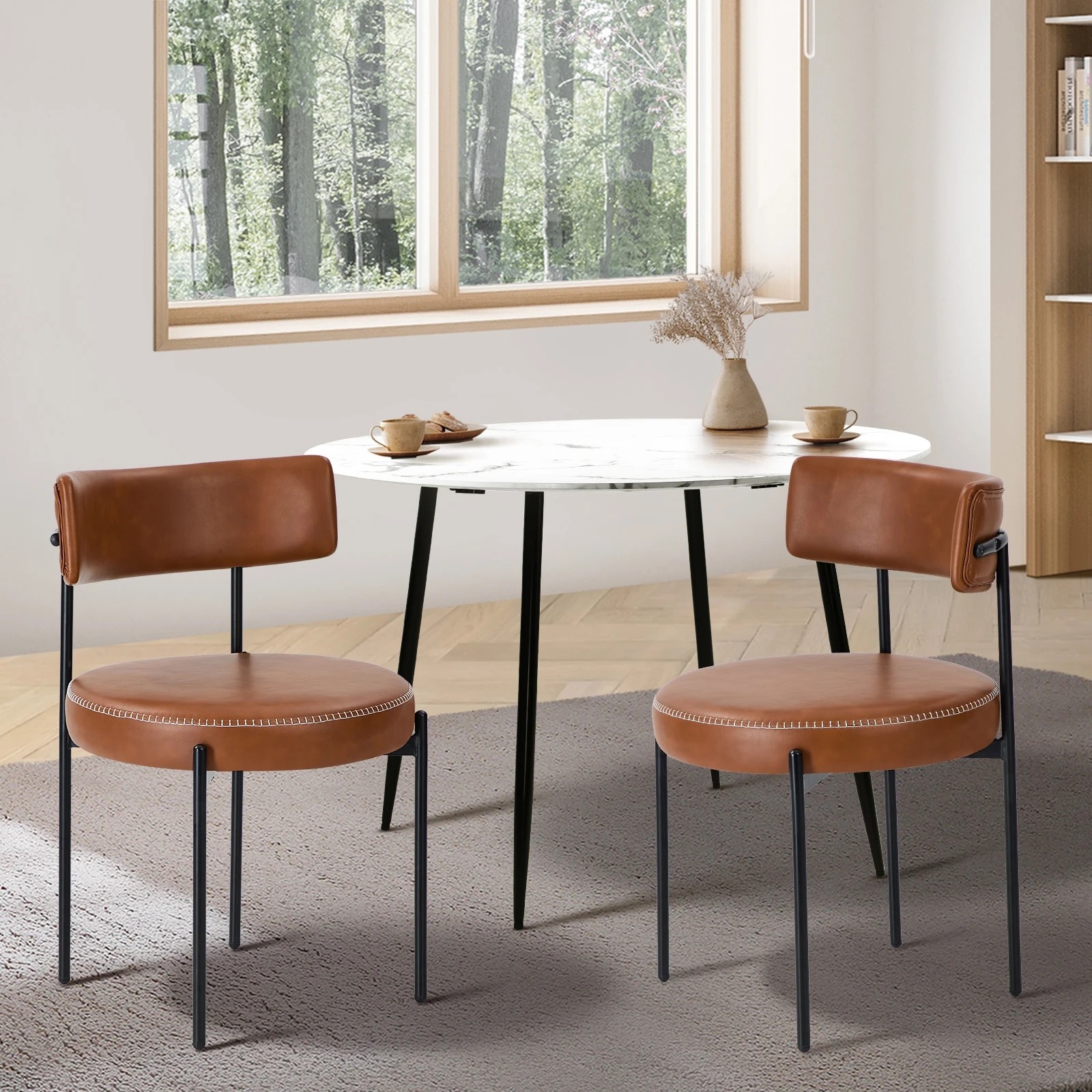 3 Oikiture 2x Dining Chair Round Kitchen Lounge Seats PU Leather - Brown, 3 of 9