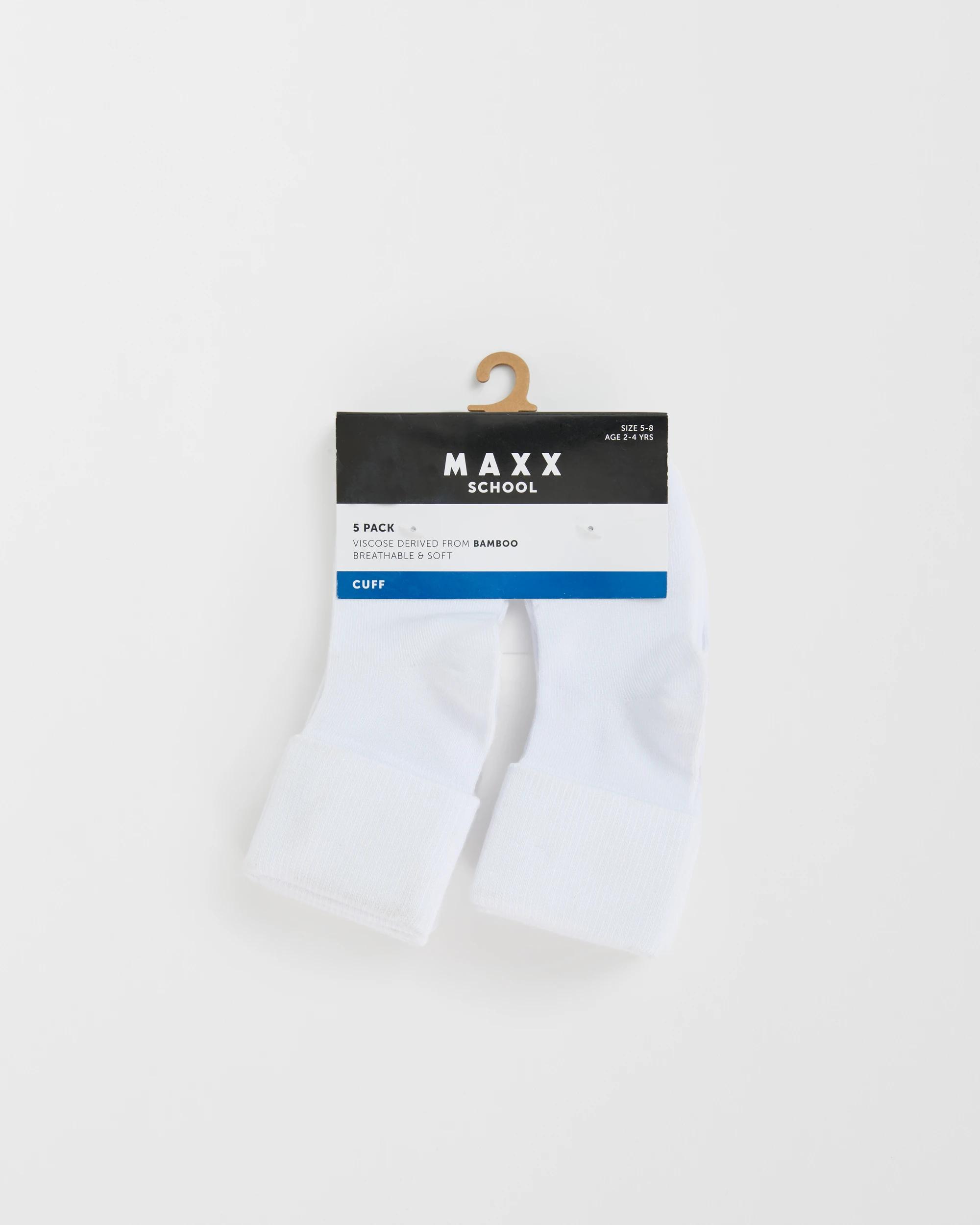 3 Maxx Bamboo 5 Pack Turn Cuff School Socks WHITE, 3 of 3