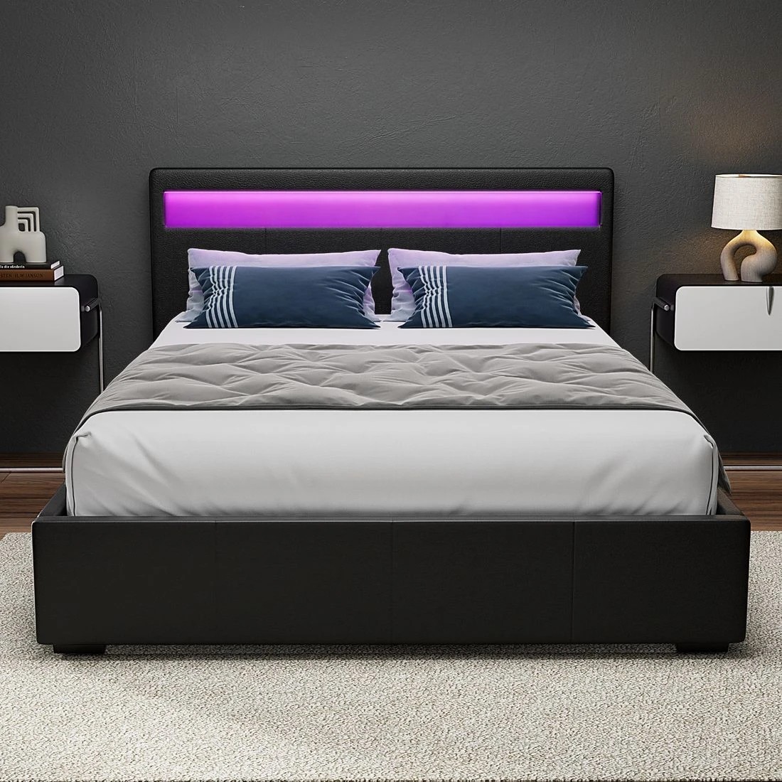 6 Artiss Bed Frame Queen Size LED Gas Lift  COLE - Black, 6 of 7