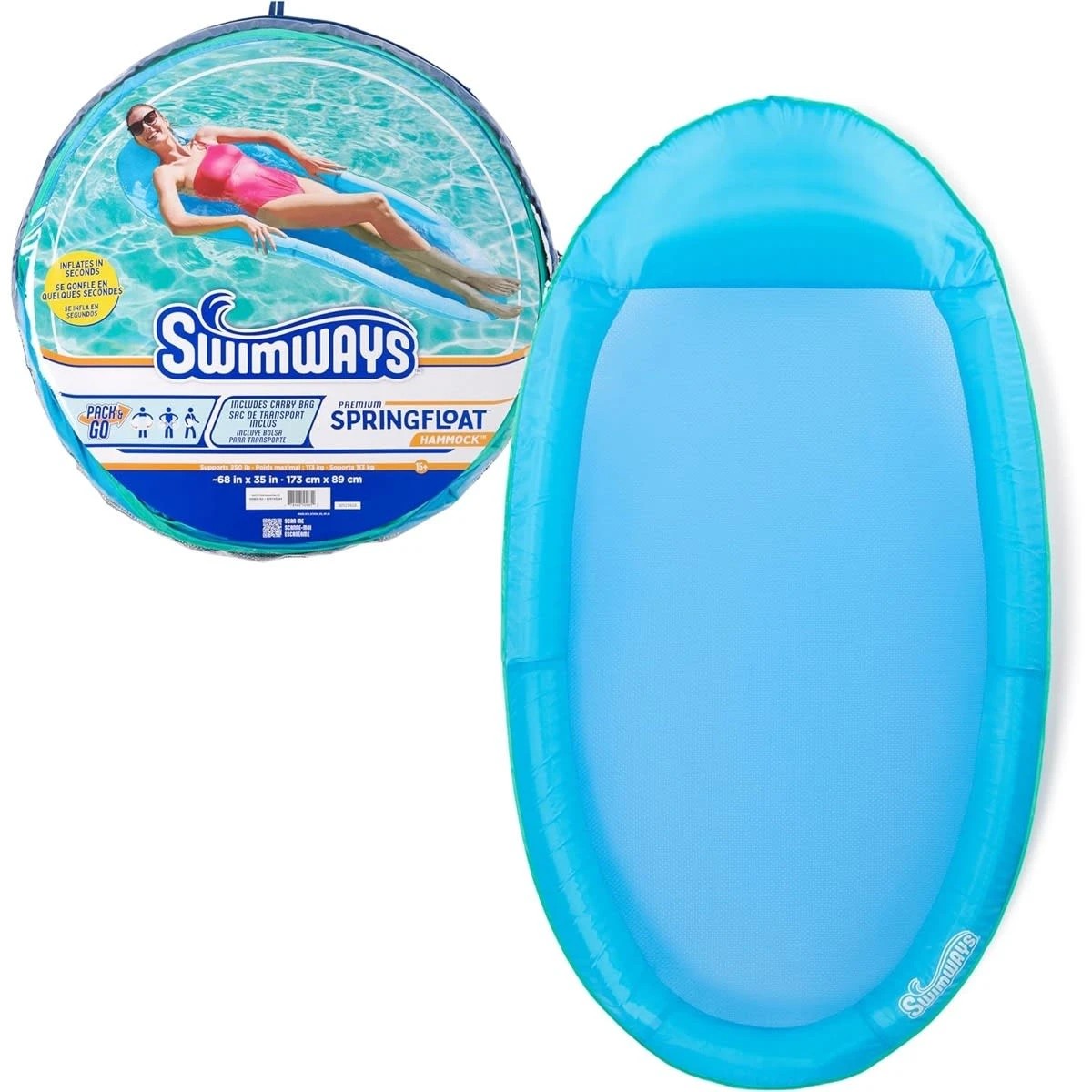 1 SwimWays Premium Spring Float Hammock - Sky Blue, 1 of 7