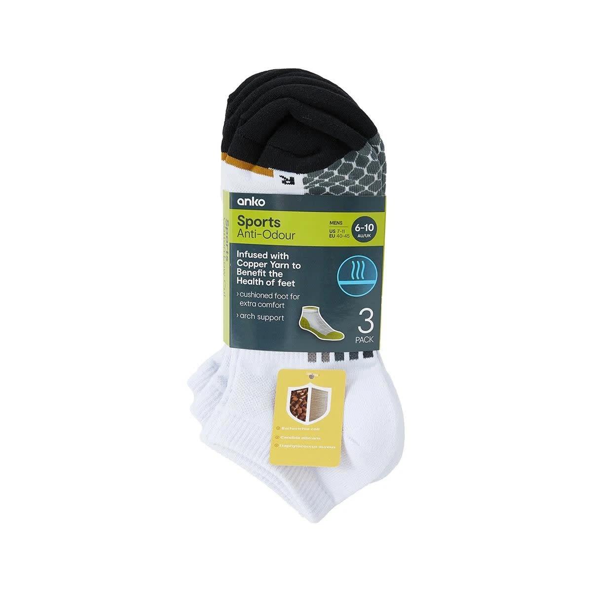 3 3 Pack Anti Odour Sport Low Cut Socks WHITE, 3 of 3