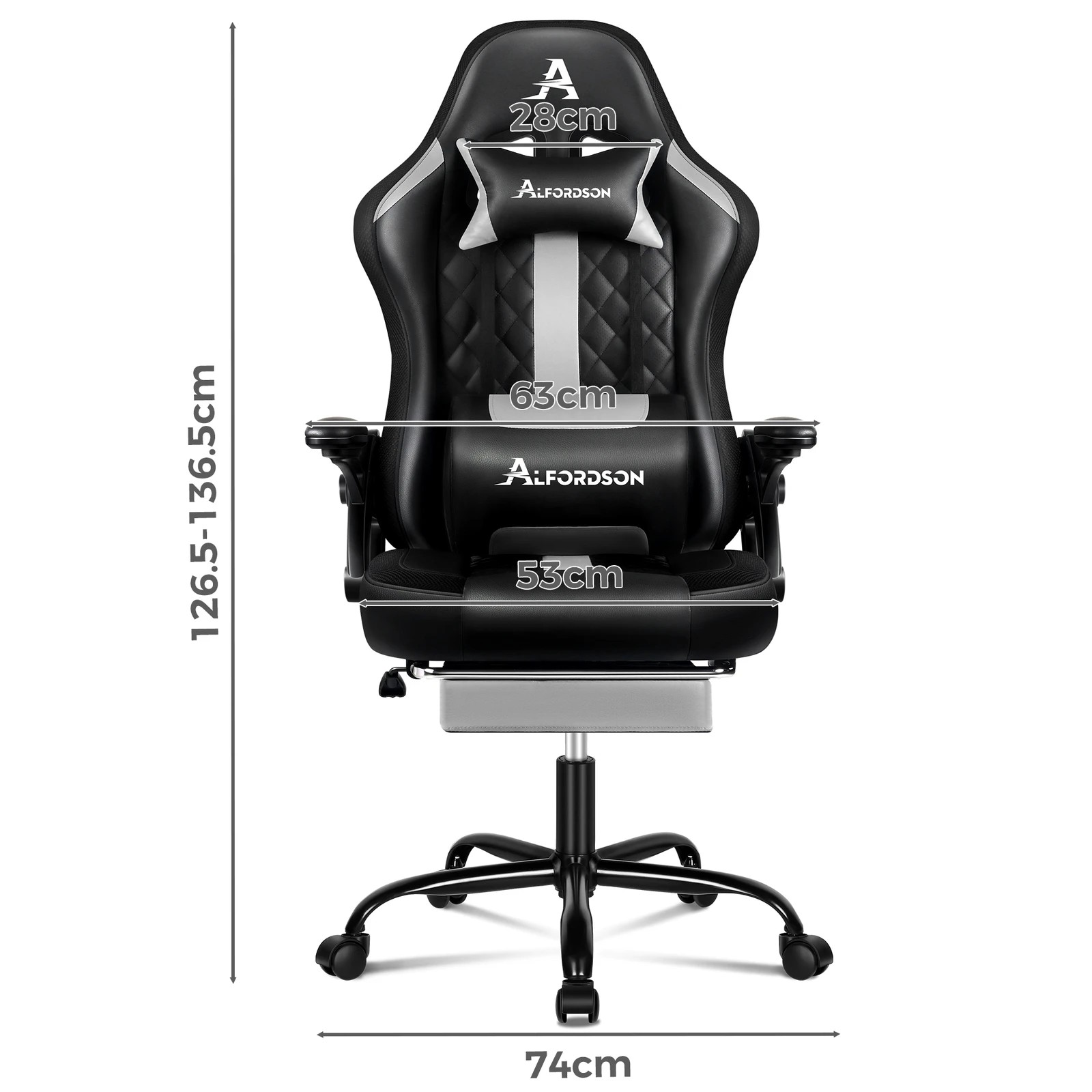 9 Alfordson Gaming Chair Office Massage 12 RGB LED Computer Leather - Grey, 9 of 10