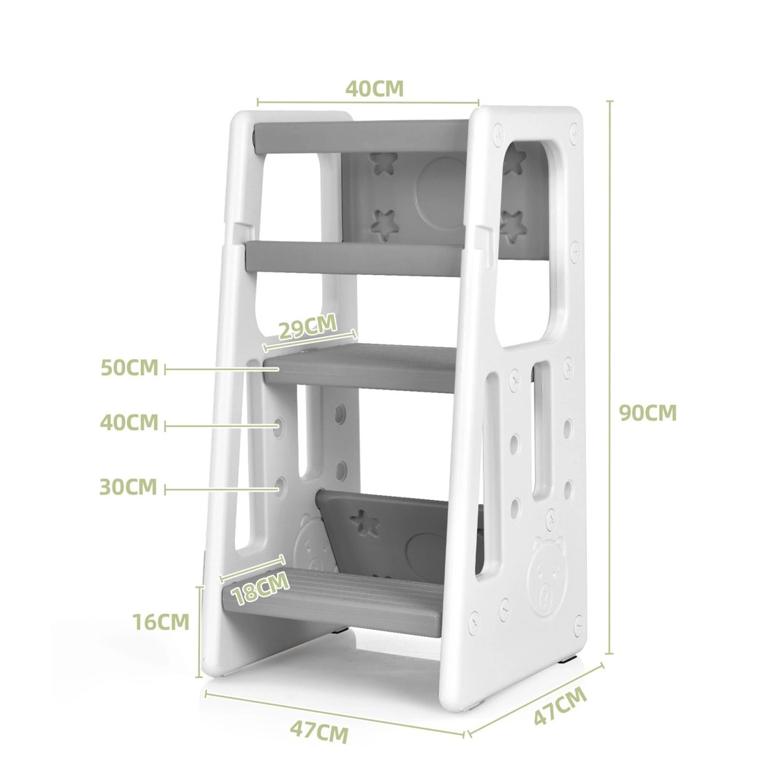 5 Costway Kids Step Stool Adjustable Tower - Grey, 5 of 5
