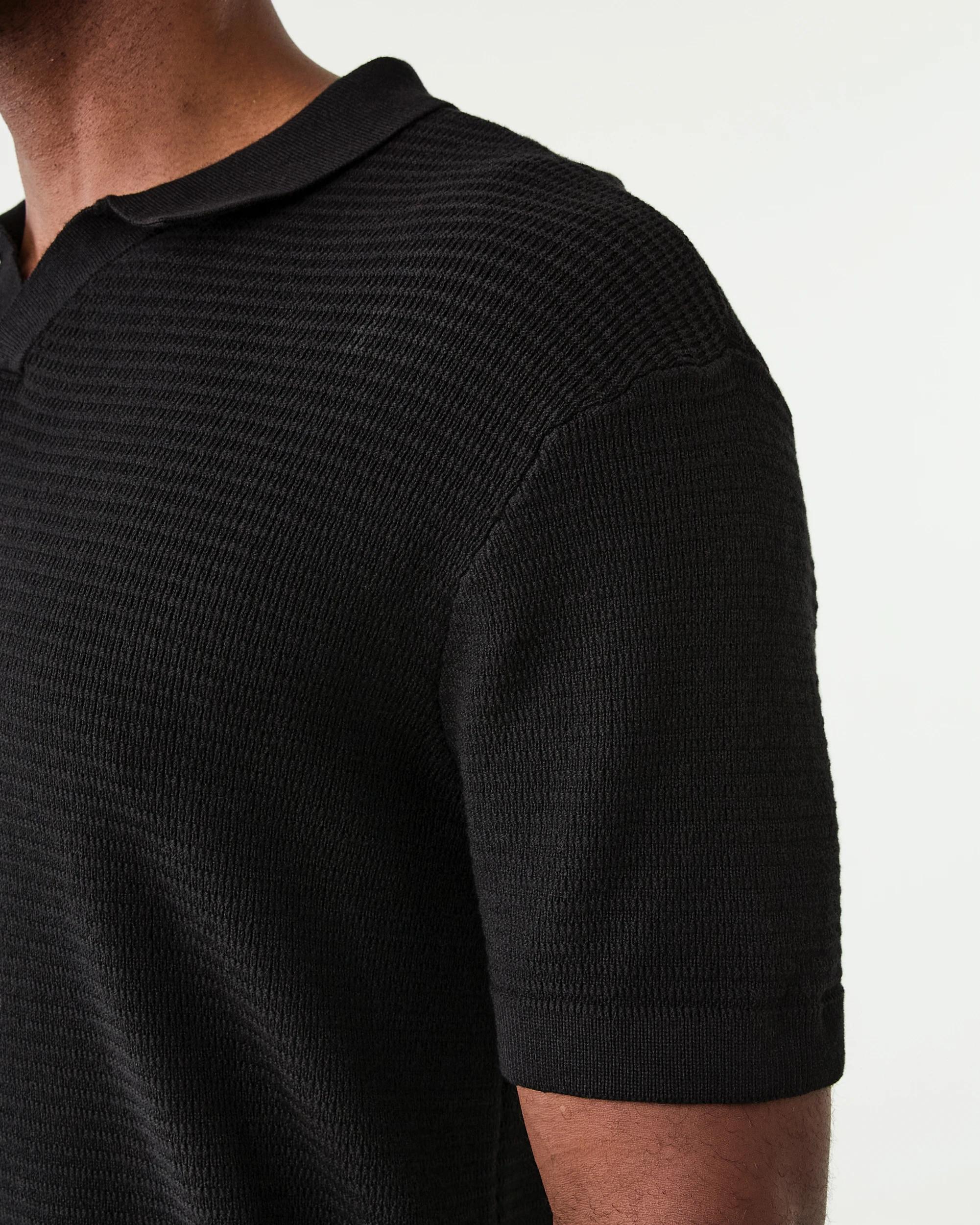 6 True Knit Textured Polo Shirt Black, 6 of 6
