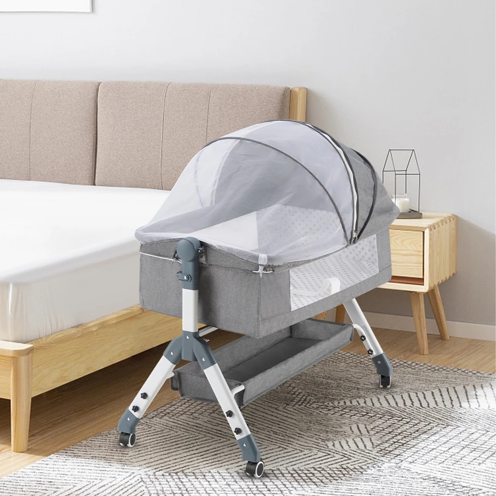 3 PlayPals Baby Cot Crib Bed Portable Bassinet Bedside Sleeper Adjustable Height - Grey, 3 of 3
