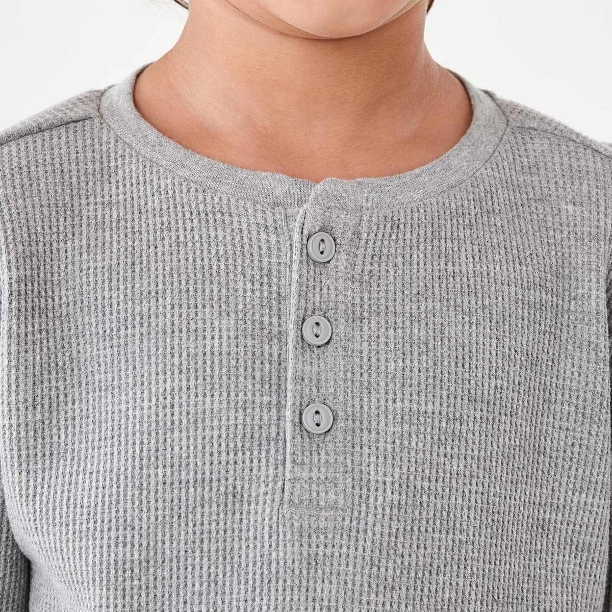 4 Waffle Henley Long Sleeve T-shirt Kgry Marle, 4 of 8