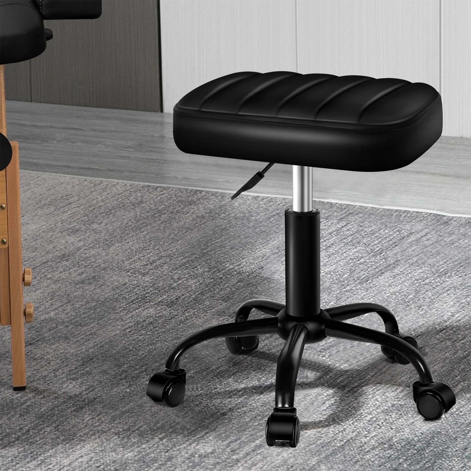 2 Alfordson Salon Stool Square Swivel Barber Hair Dress Chair - All Black, 2 of 9