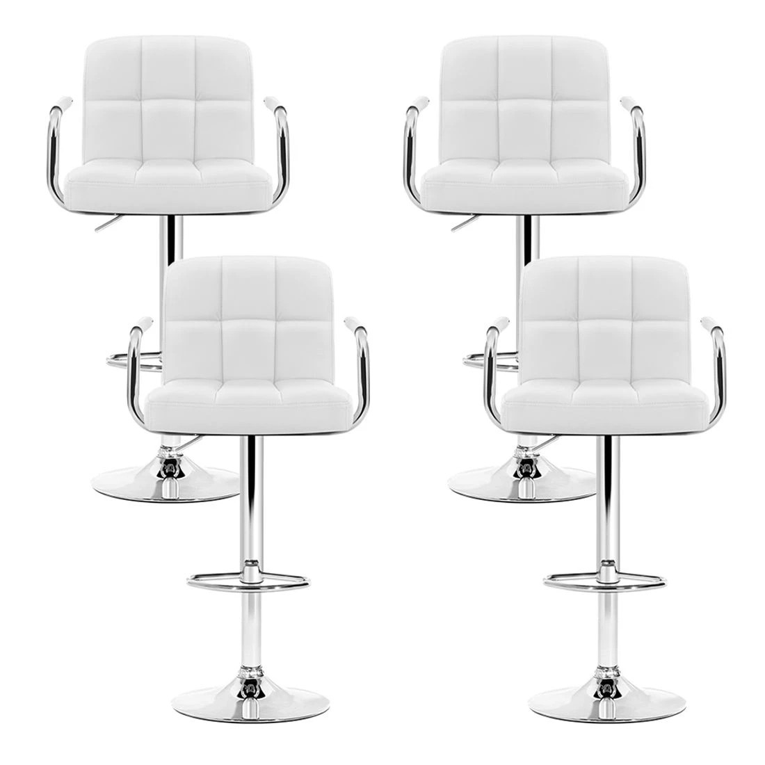 4 Artiss 4x Bar Stools Leather Gas Lift w/Armrest - White, 4 of 7