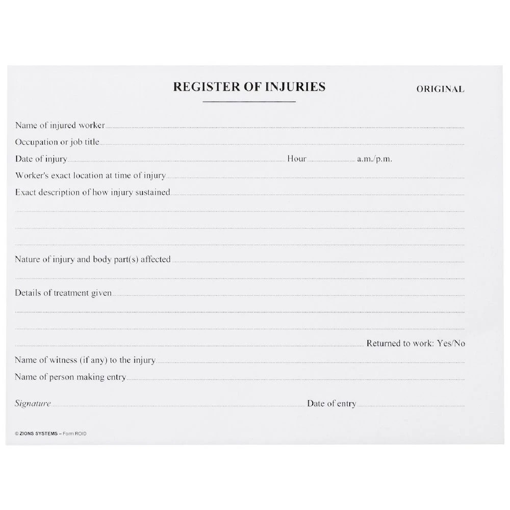 1 Zions WorkCover Register of Injuries Victoria Book, 1 of 2