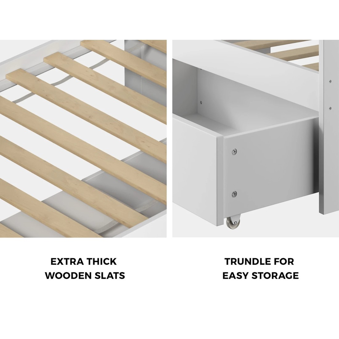 5 Oikiture Kids Bed Frame Single Daybed With Trundle Storage Drawers Timber
 - White, 5 of 10