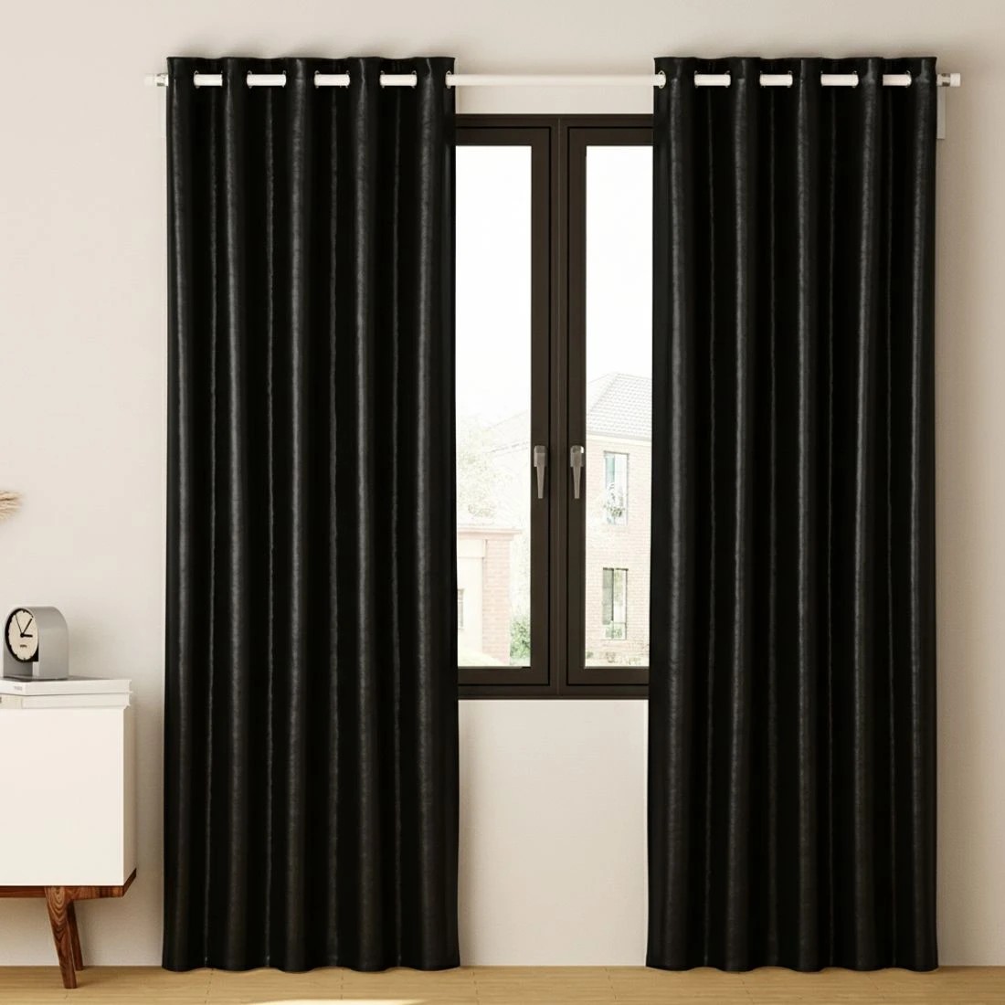6 Artiss 2X Blockout Curtains Eyelet 140x230cm Shine - Black, 6 of 6