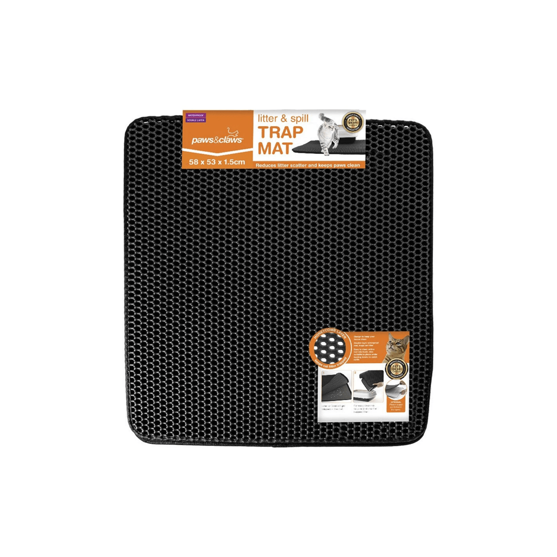 5 Paws And Claws 58cm Waterproof Dual Layer Cat Litter Trap Mat Black Pet Hygiene Mat
 - Black, 5 of 5