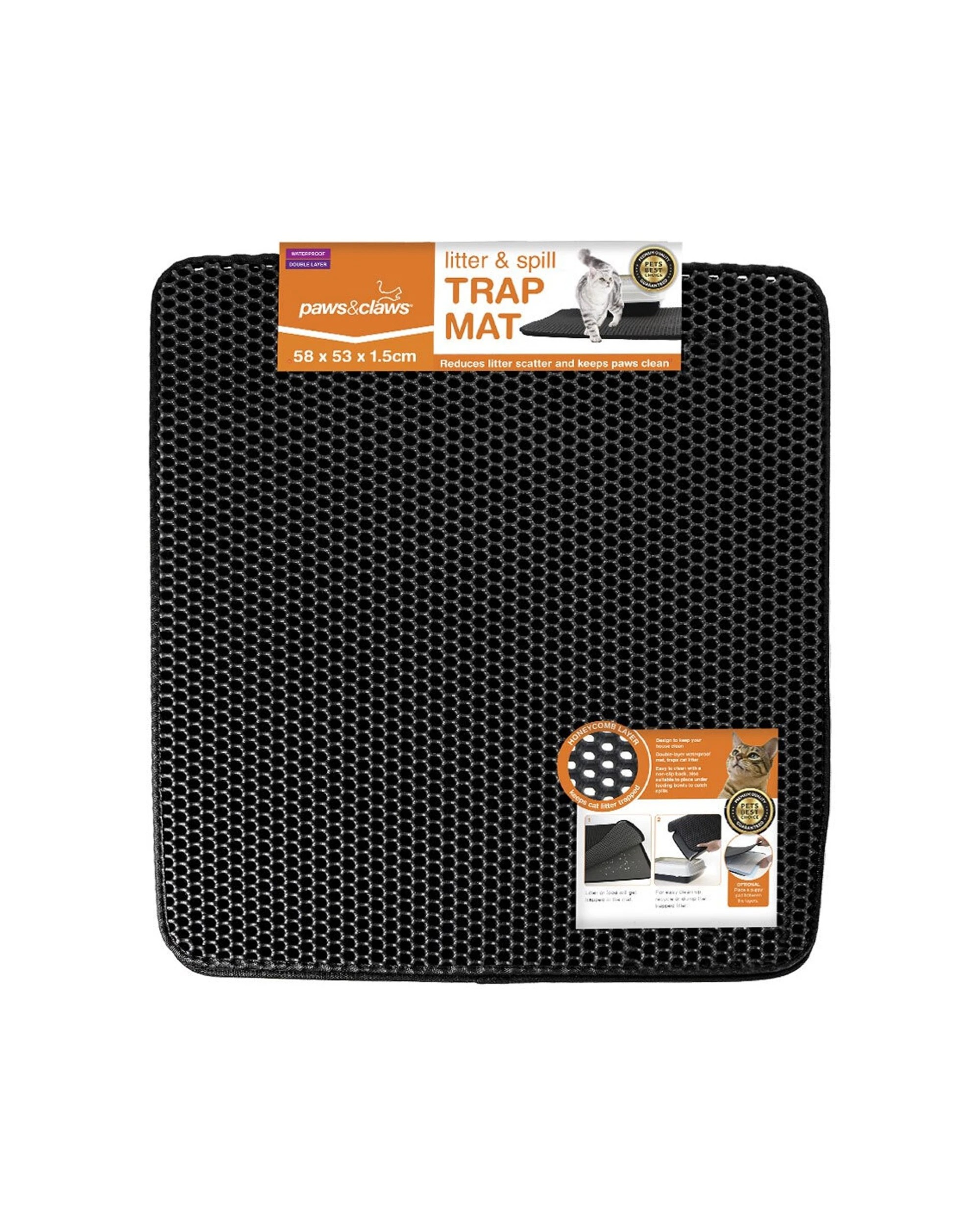 5 Paws And Claws 58cm Waterproof Dual Layer Cat Litter Trap Mat Black Pet Hygiene Mat
 - Black, 5 of 5