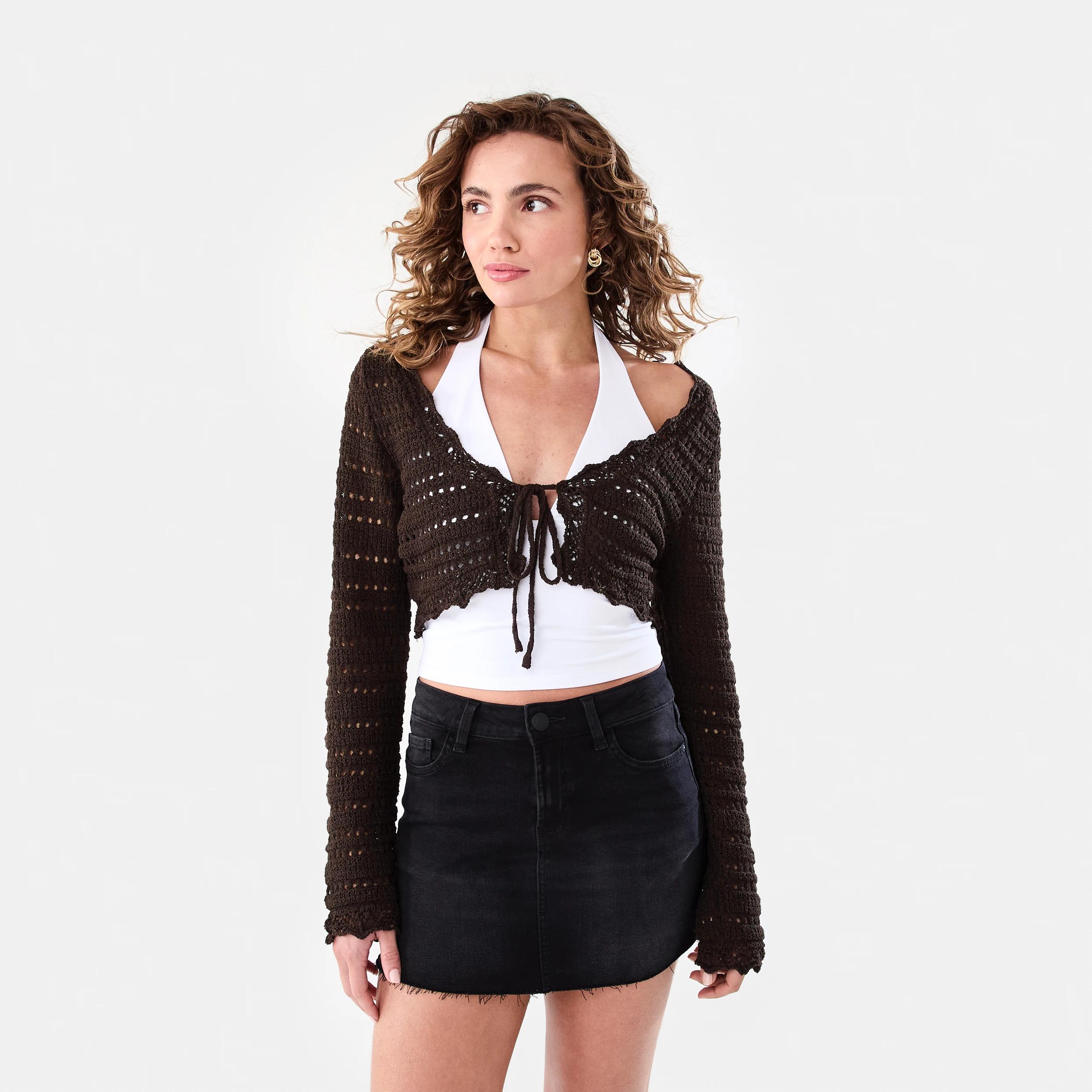 8 Long Sleeve Cropped Tie Cardigan Melt Brown, 8 of 8