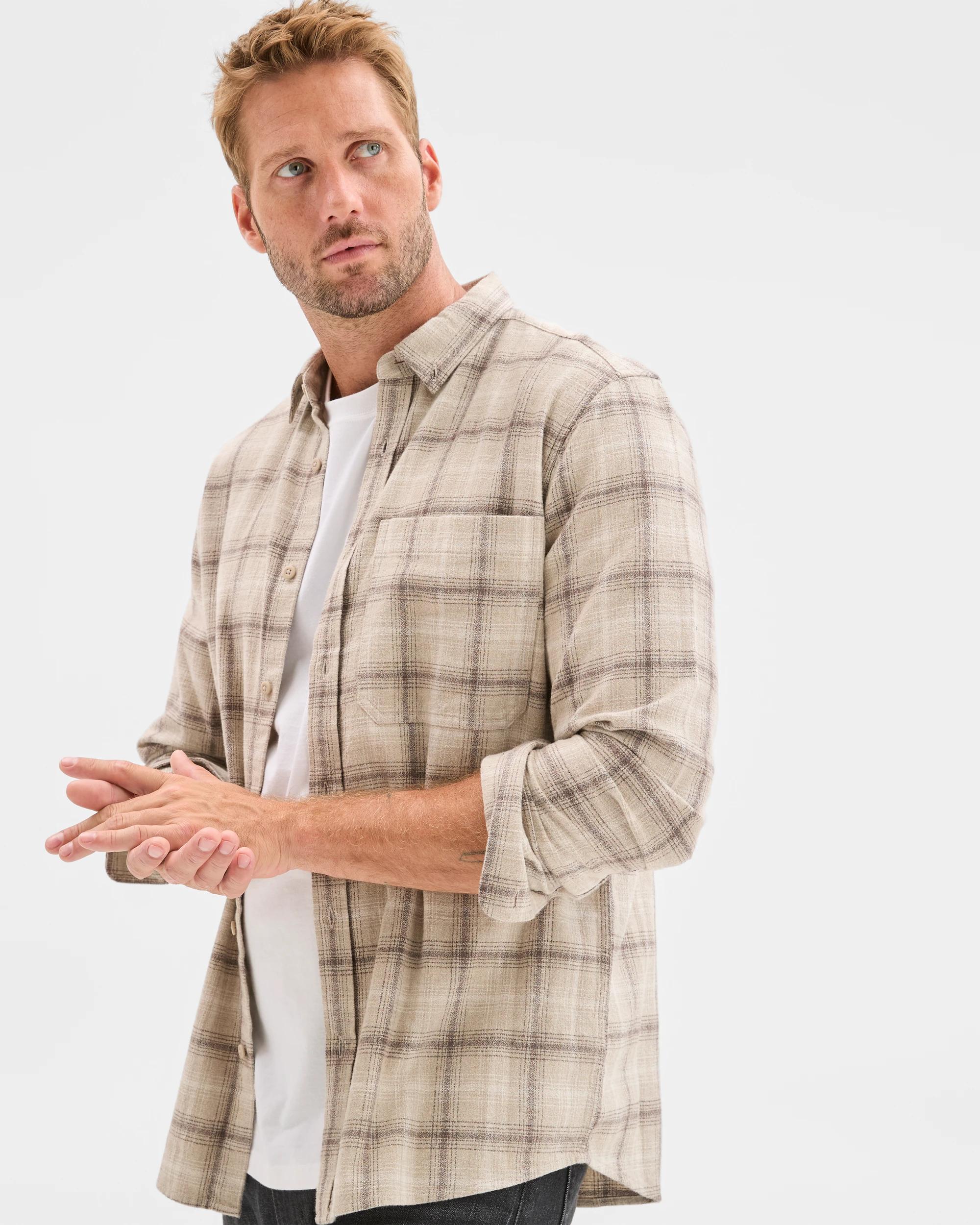 3 Target Man Long Sleeve Brushed Check Shirt STONE, 3 of 5