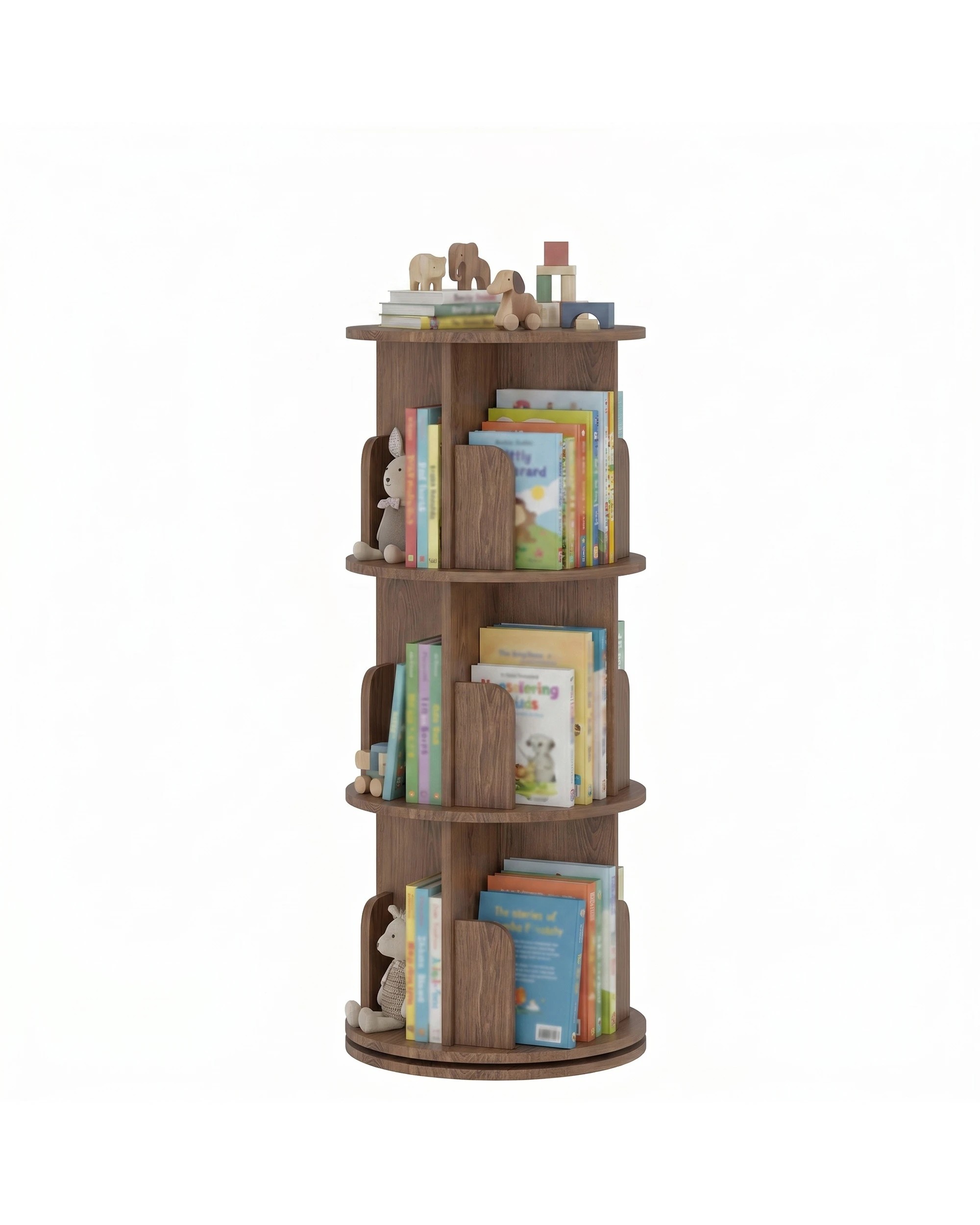 5 Advwin 3 Tiers Bookshelf Rotating Corner Bookcase Cabinet Revolving Display Stand Rack - Brown, 5 of 7