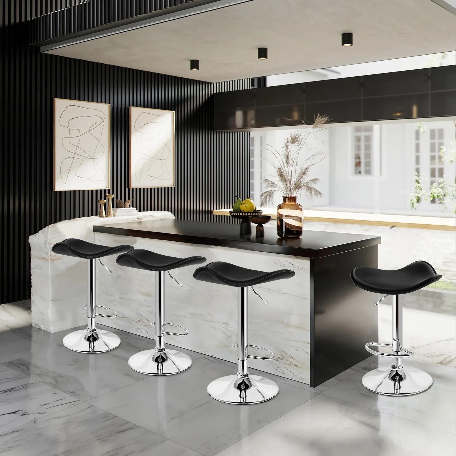 2 Alfordson 4x Bar Stools Portia Kitchen Swivel Chair Leather Gas Lift - Black, 2 of 7