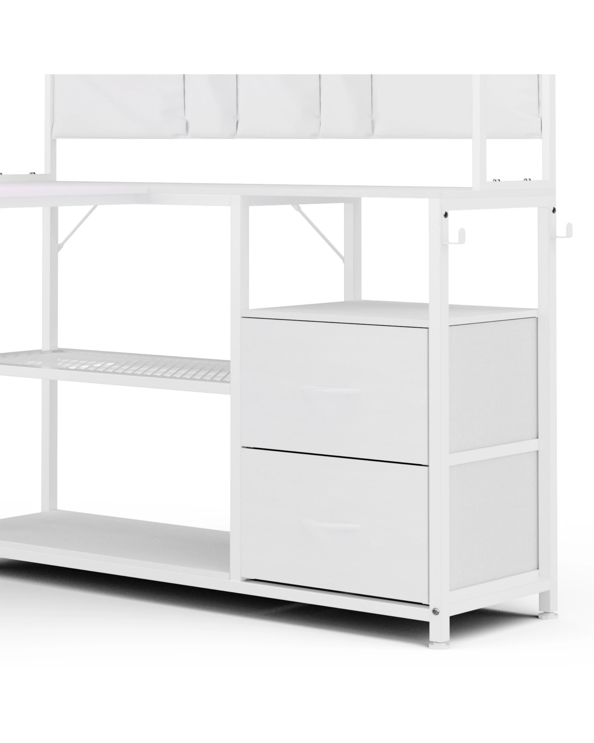 9 Advwin 130cm  L Shaped Gaming Desk with LED Lights & Power Outlets  - White, 9 of 10