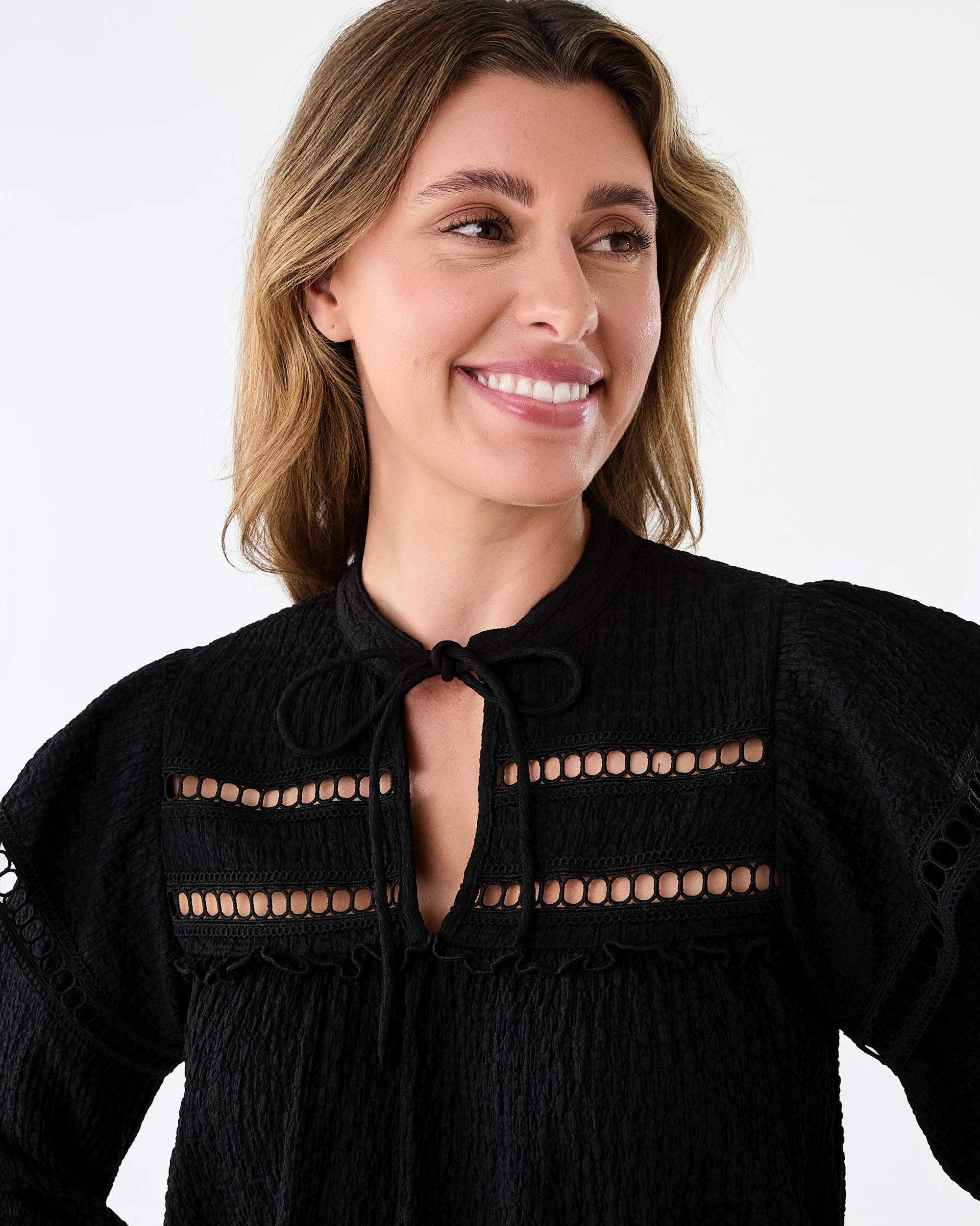 4 Long Sleeve Ruffle Detail Top Black, 4 of 8