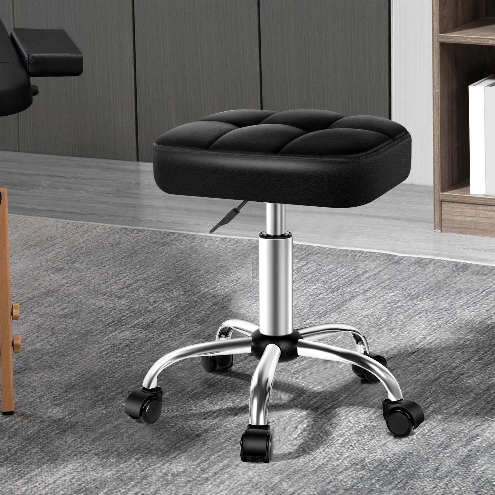 2 Alfordson 2x Salon Stool Square Swivel Barber Hair Dress Chair - Black, 2 of 10